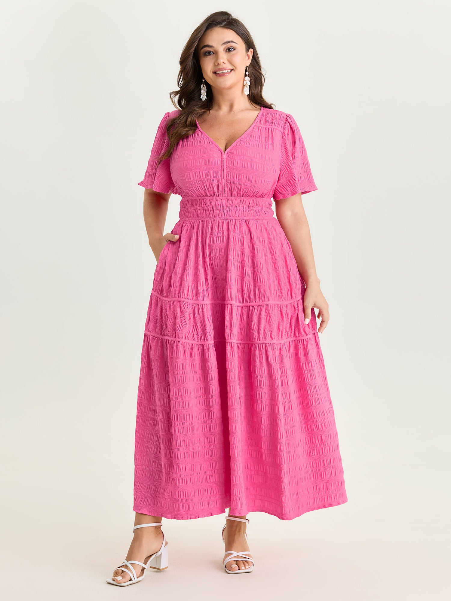 Textured Cinched-Waist Maxi Dress