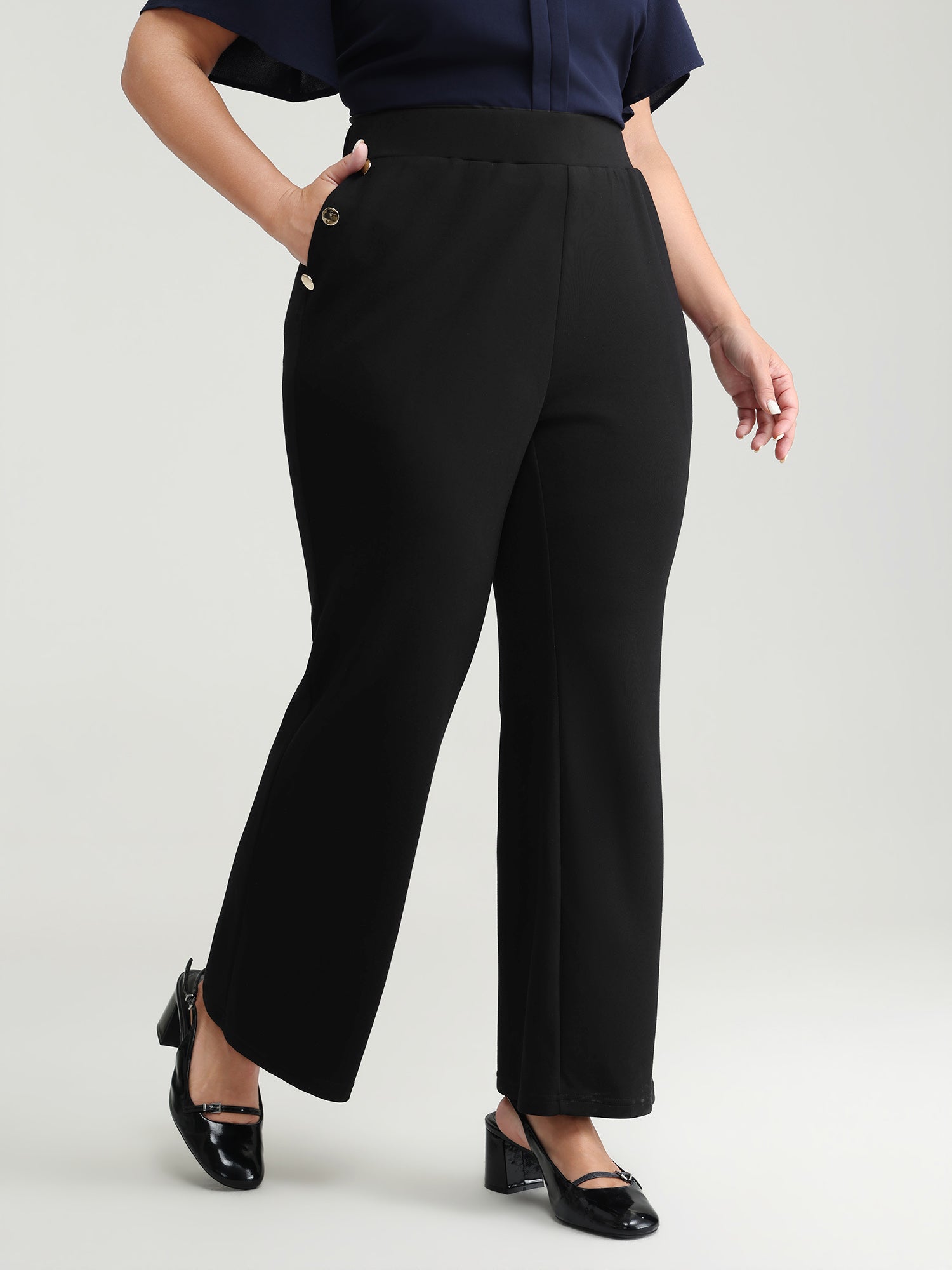 Stretchy Button Detail Bootcut Pants