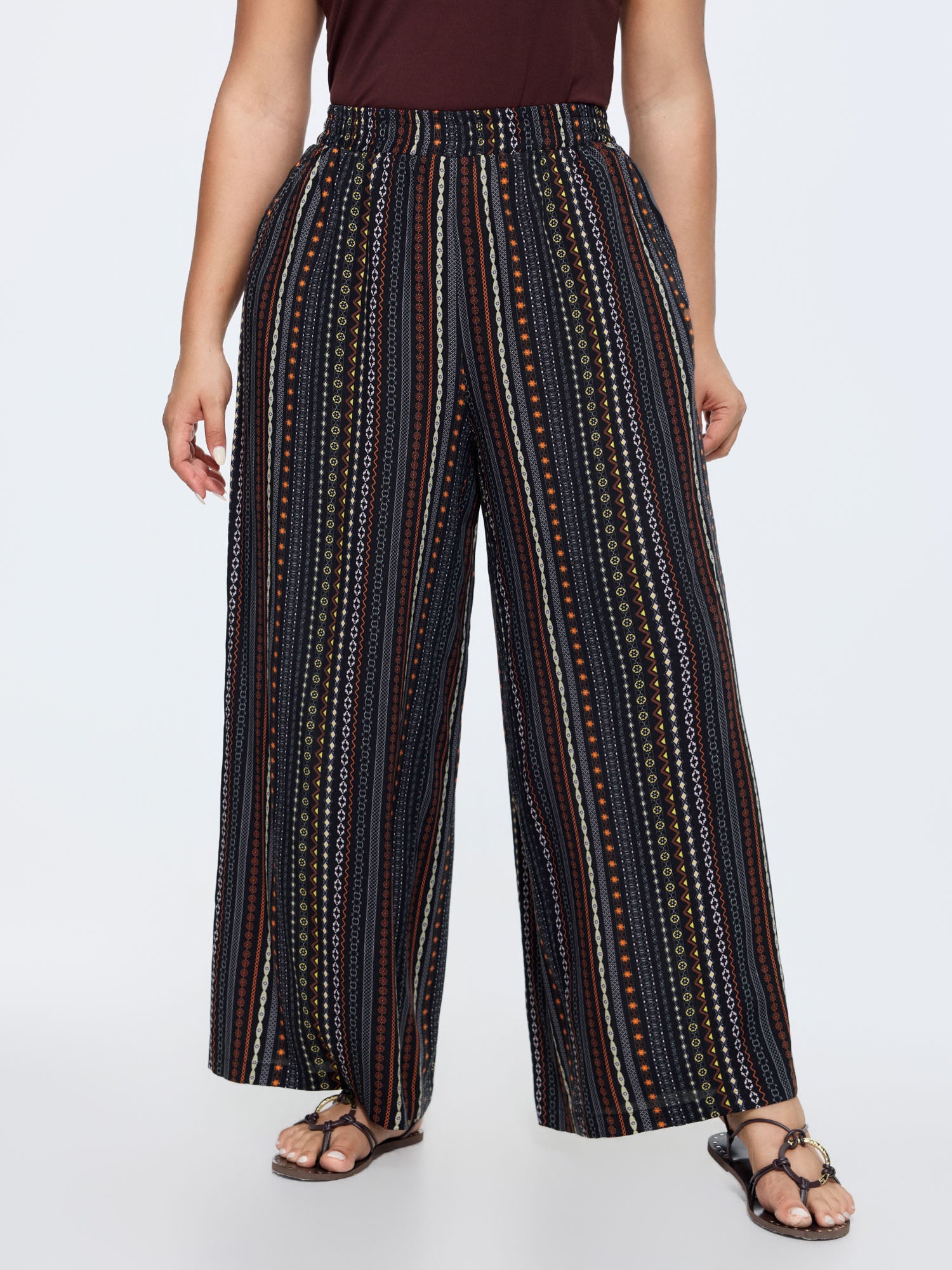 Striped Pockets Wide-Leg Pants
