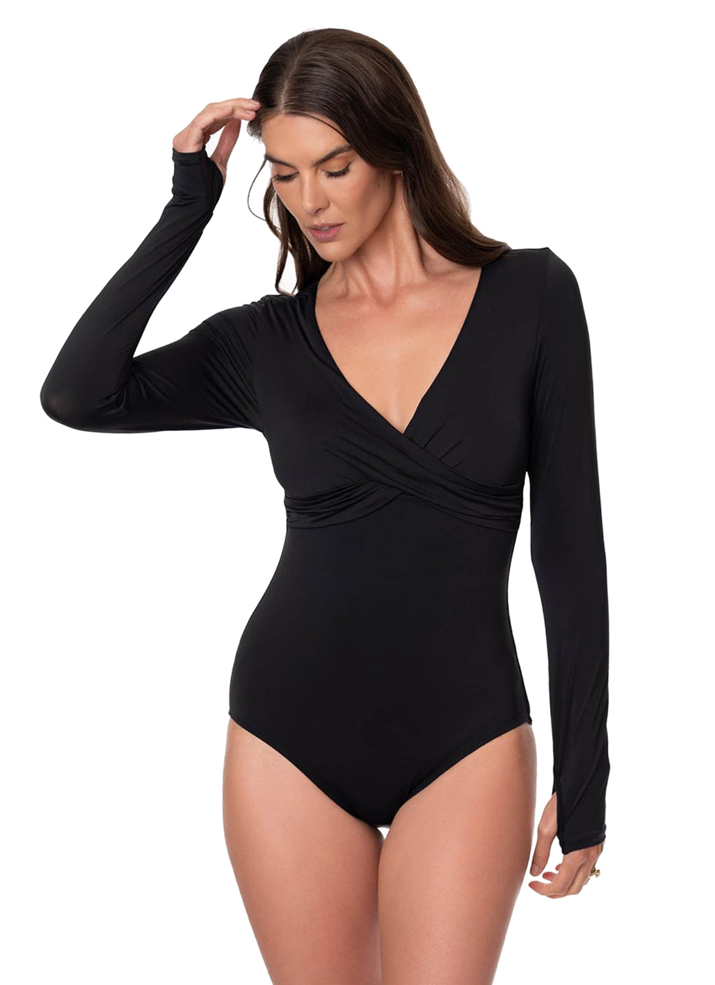 Jantzen Women's Solids Kim Long Sleeve One Piece Swimsuit