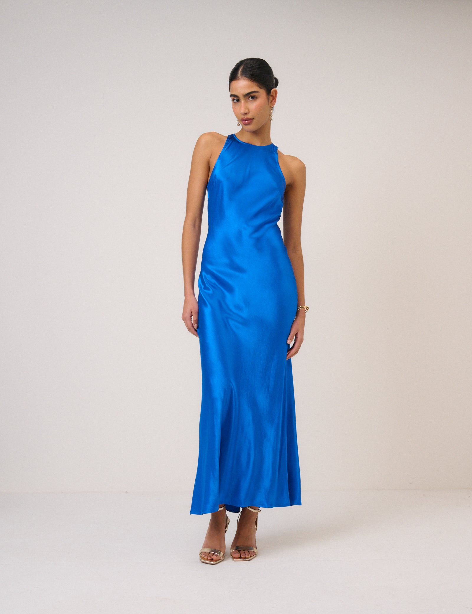 Electric Blue Satin Zahara Maxi Dress