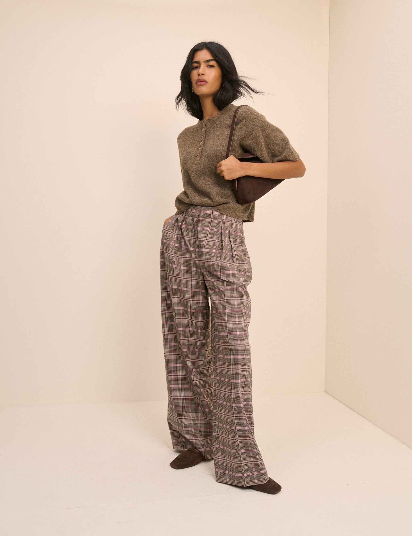 Brown Check Wide Leg Rue Trousers