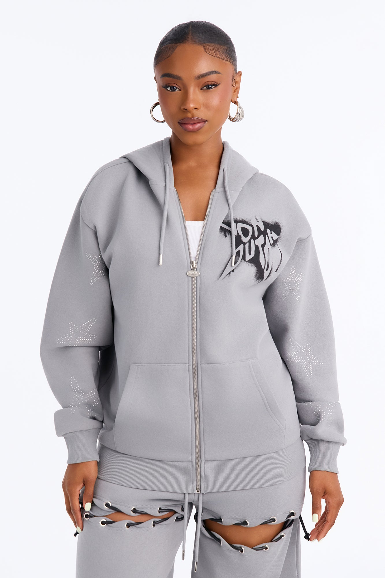Von Dutch Graffiti Star Zip Hoodie - Grey