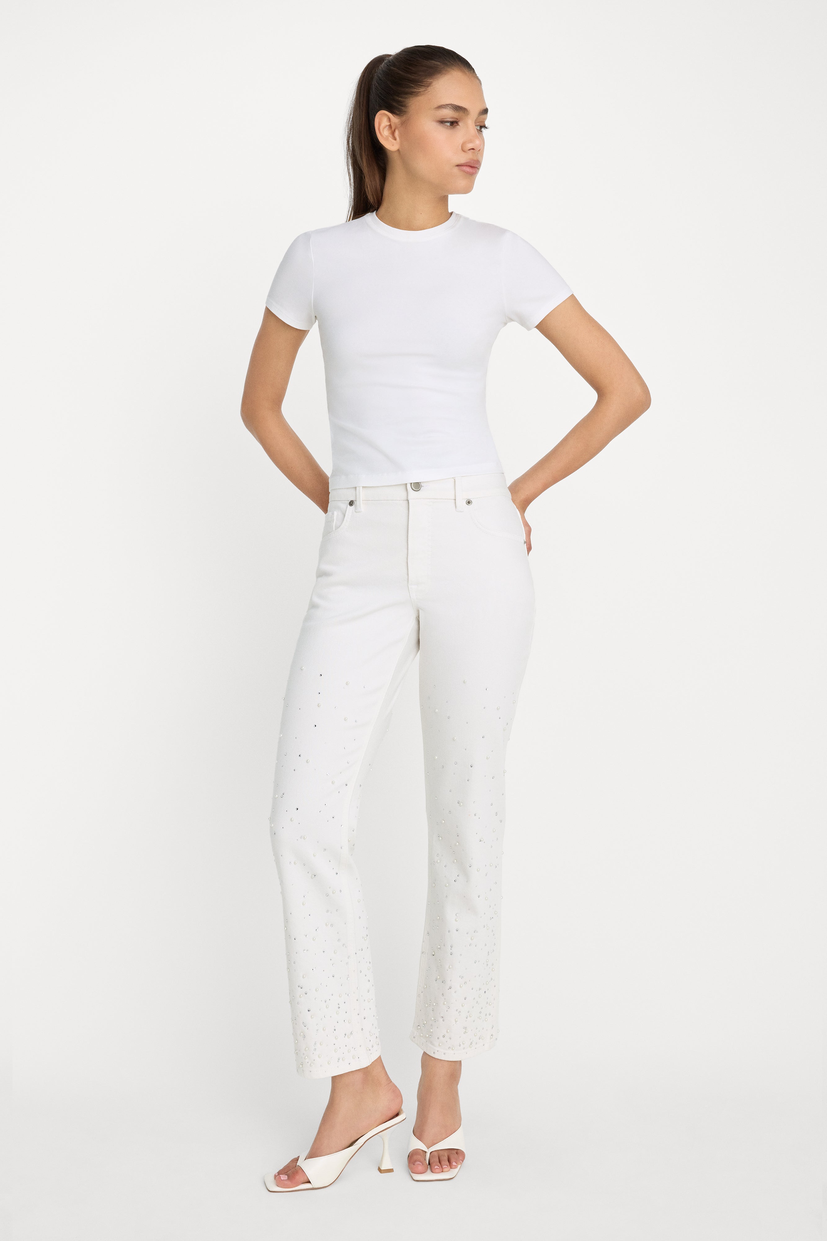 GOOD ICON STRAIGHT ANKLE PEARL JEANS | WHITE001