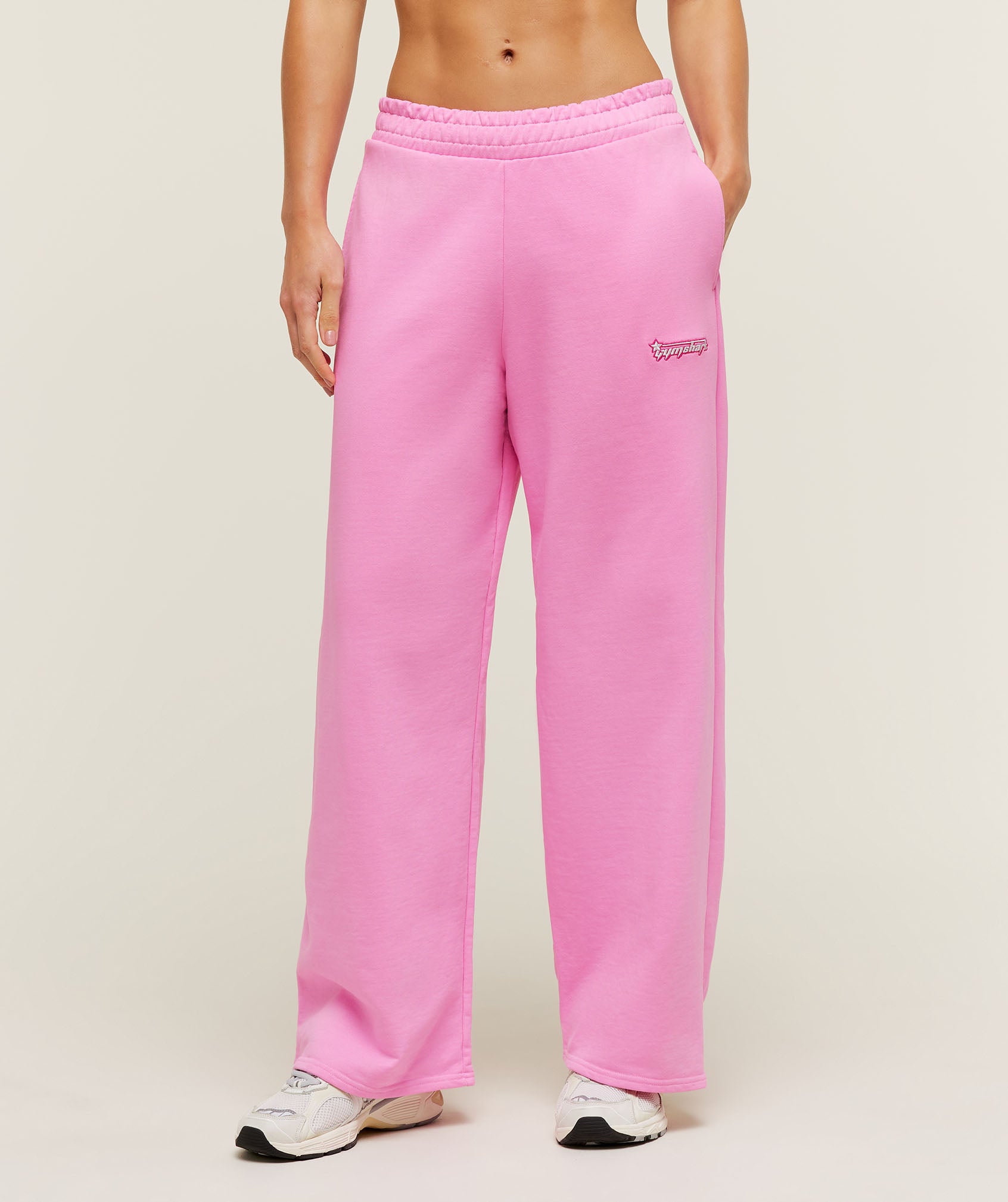 Gymshark Script Embroidery Wide Leg Pants - Focus Pink