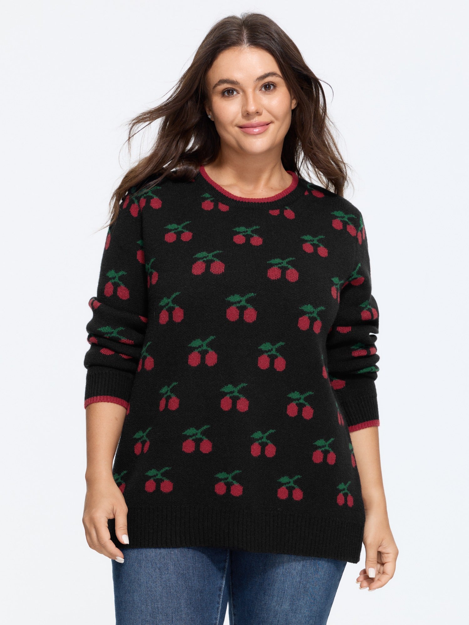 Supersoft Cherry Jacquard Crew Neck Pullover