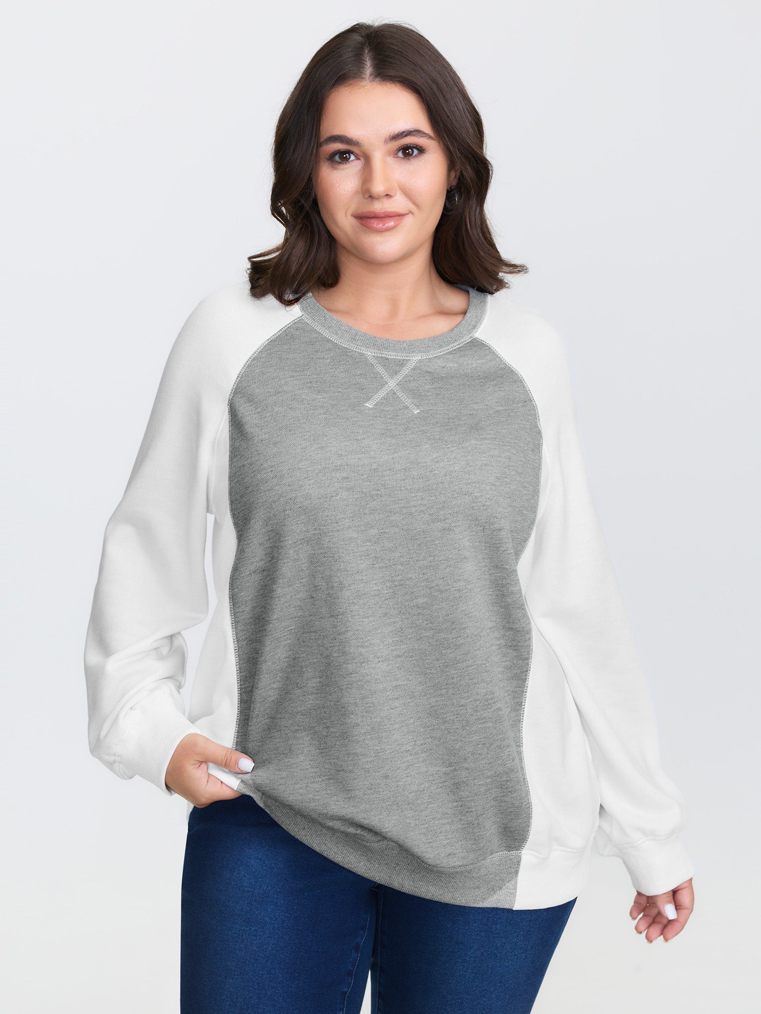 Patchwork Colorblock Round Neck Sweatshirt