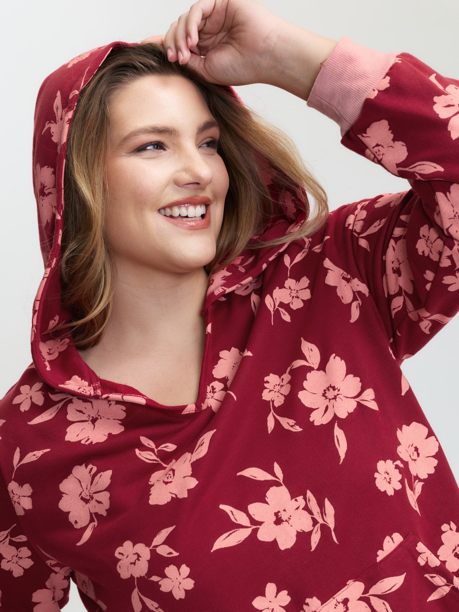 Floral Print Contrast Pockets Hoodie