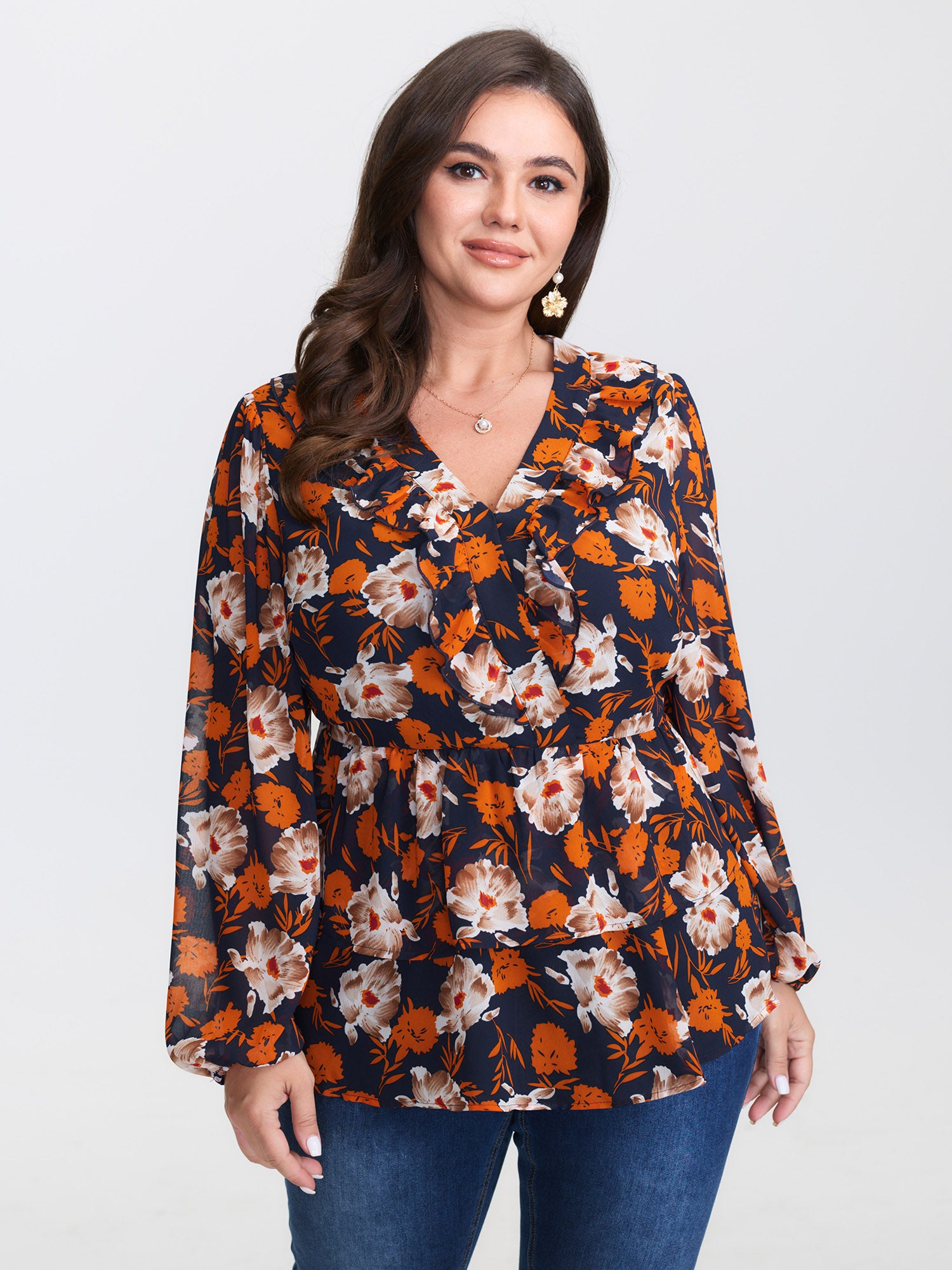 Floral Layered Hem Stretchy Waist Blouse