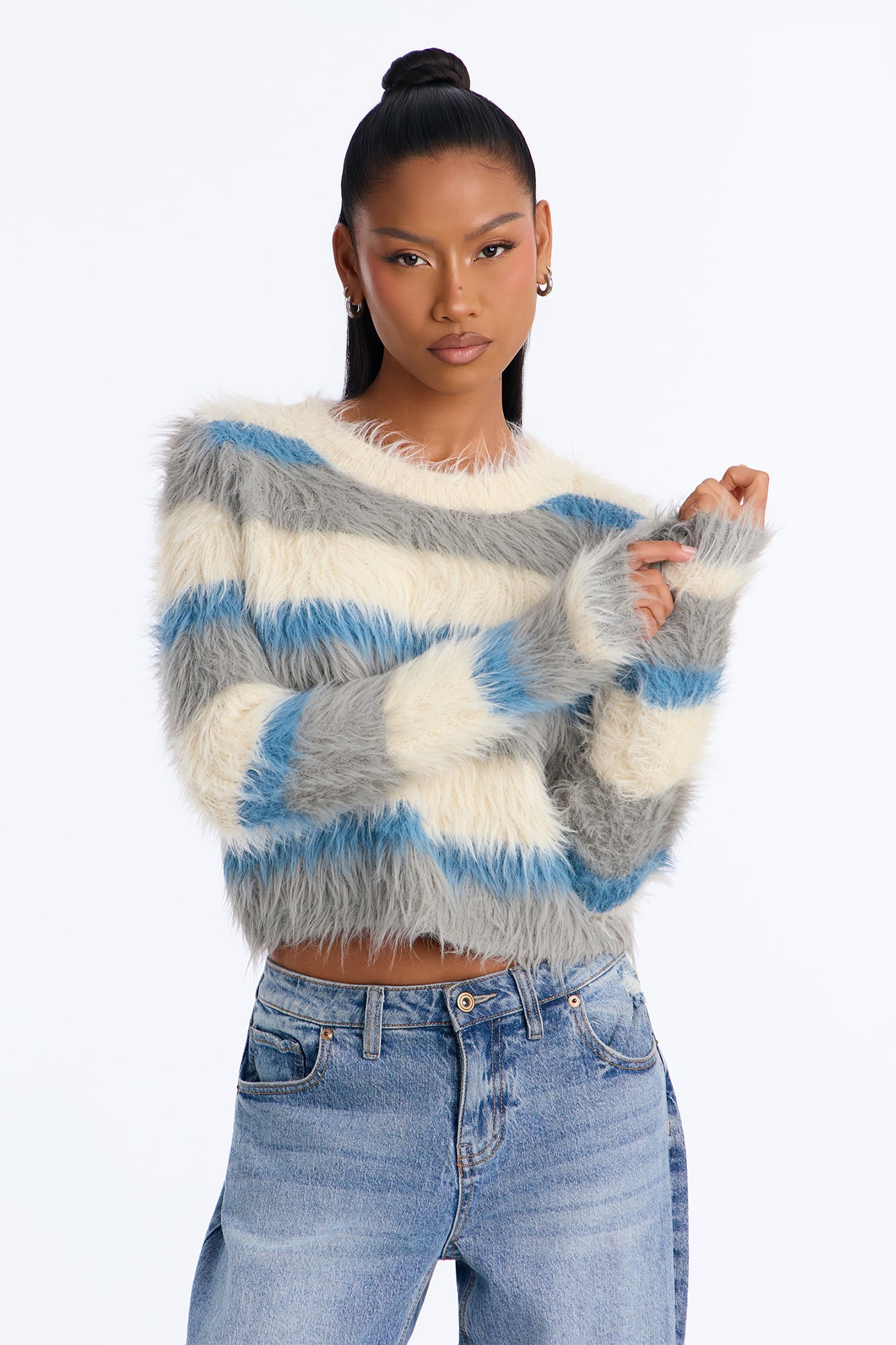 Jayda Fuzzy Knit Sweater - Cream/combo