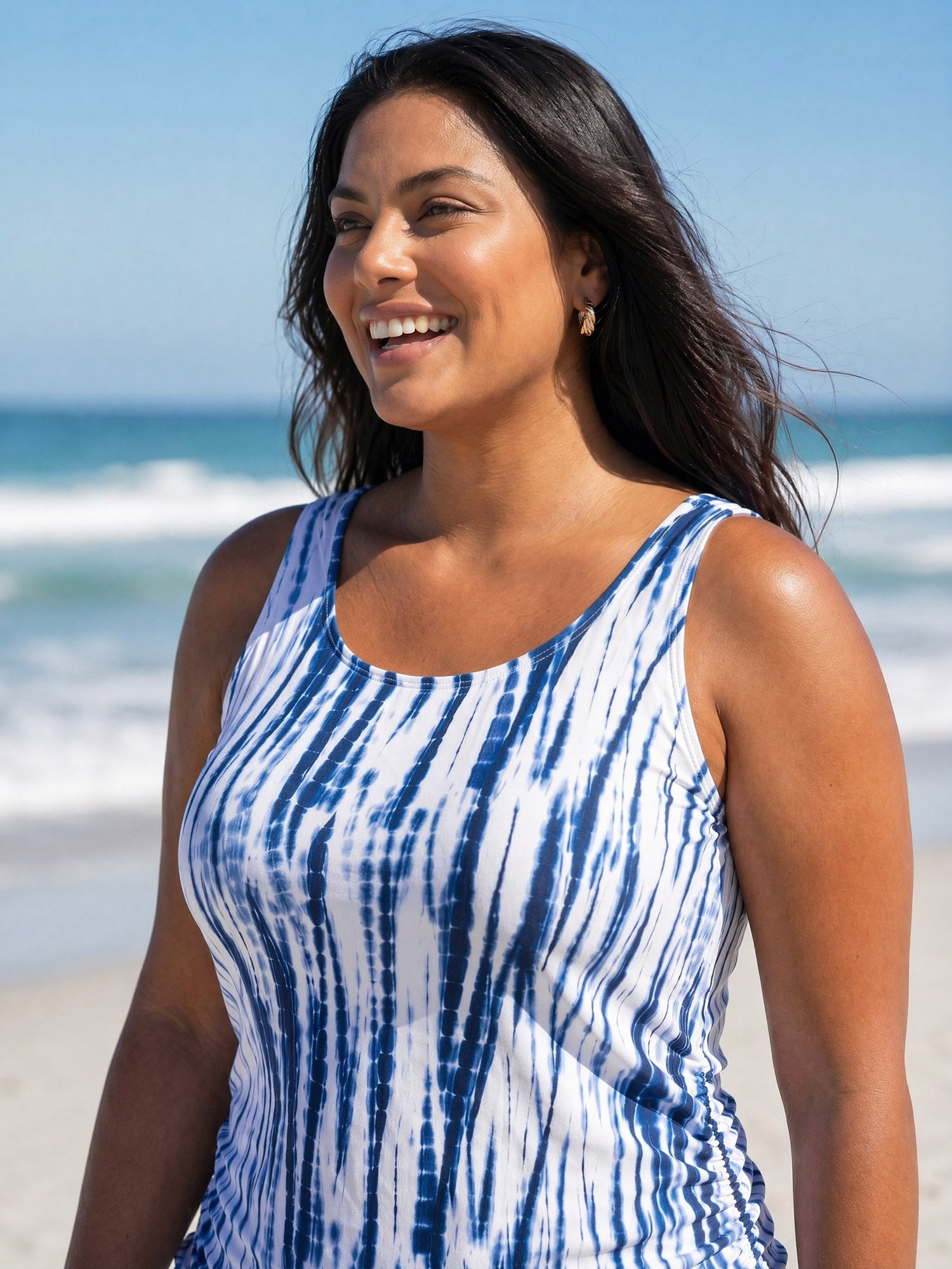 Tie-Dye Effect Scoop Neckline Swim Top