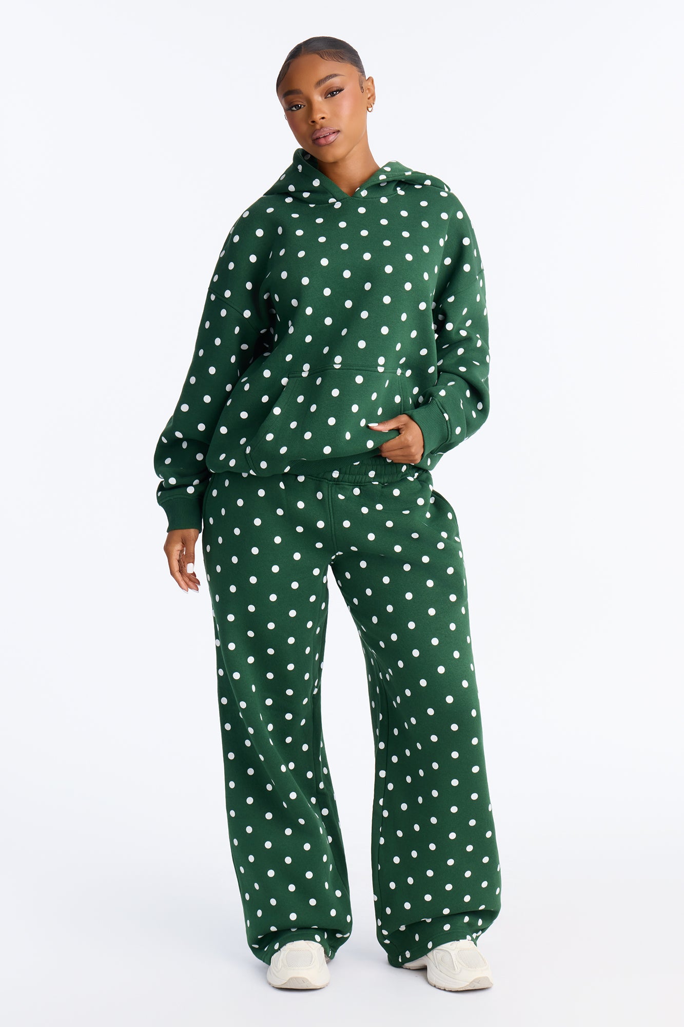 Clock It Polka Dot Sweatpant Set - Hunter