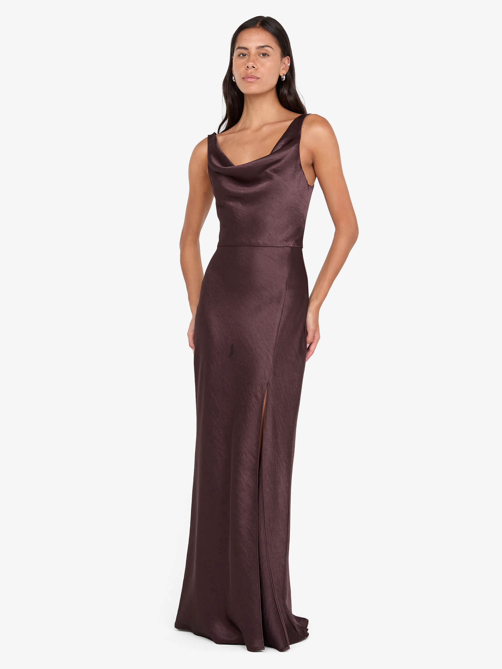 AUSTEN COWL NECK MAXI DRESS - DARK CHOCOLATE
