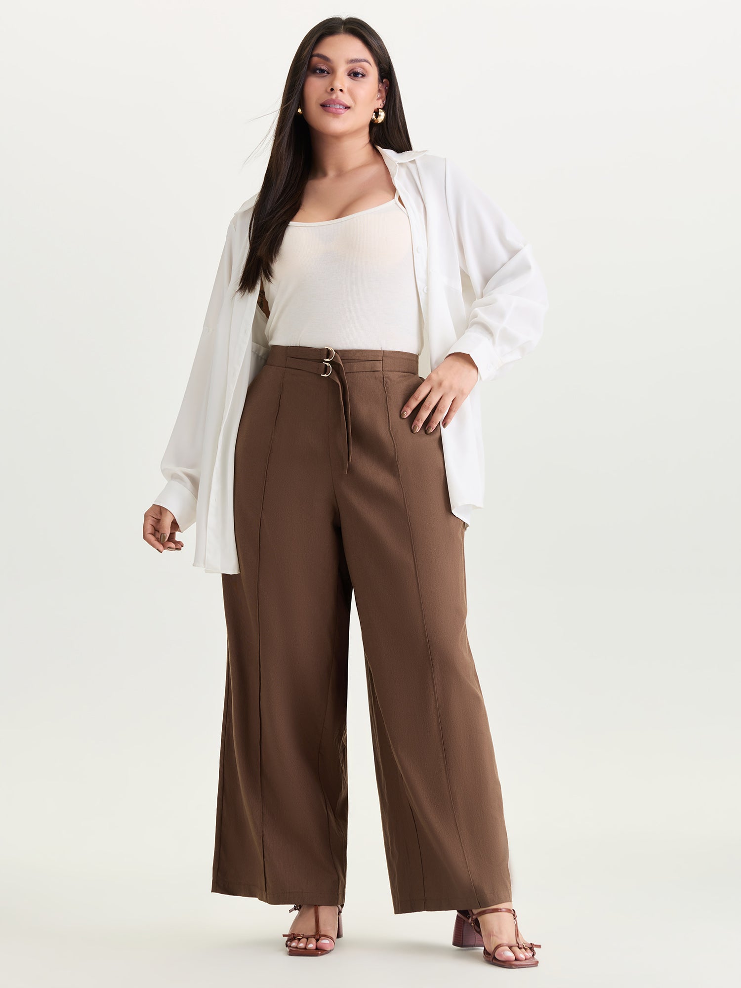 Double Buckle Waist Straight-Leg Pants