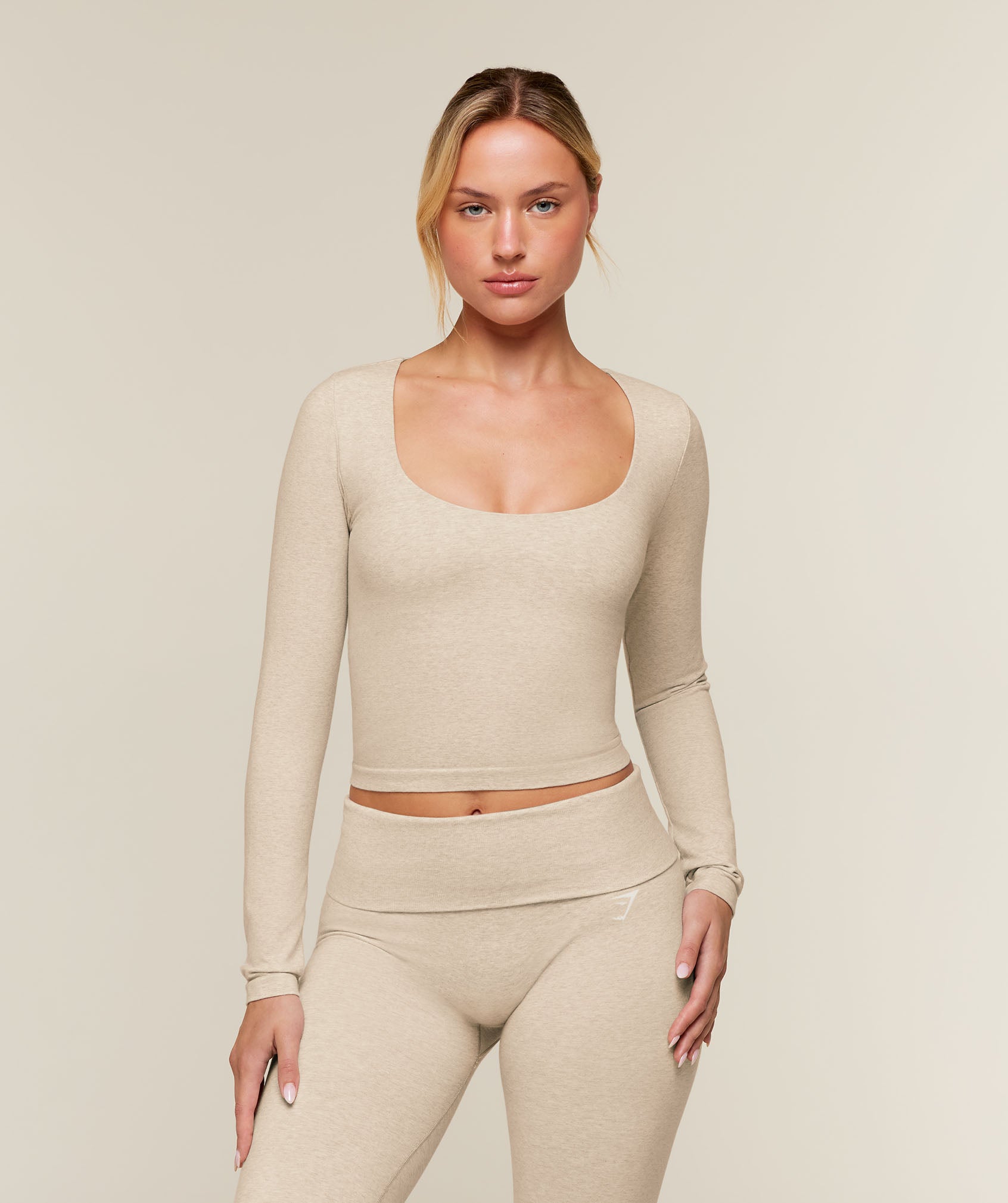 Gymshark CottonMove™ Midi Long Sleeve Top - Oat Marl