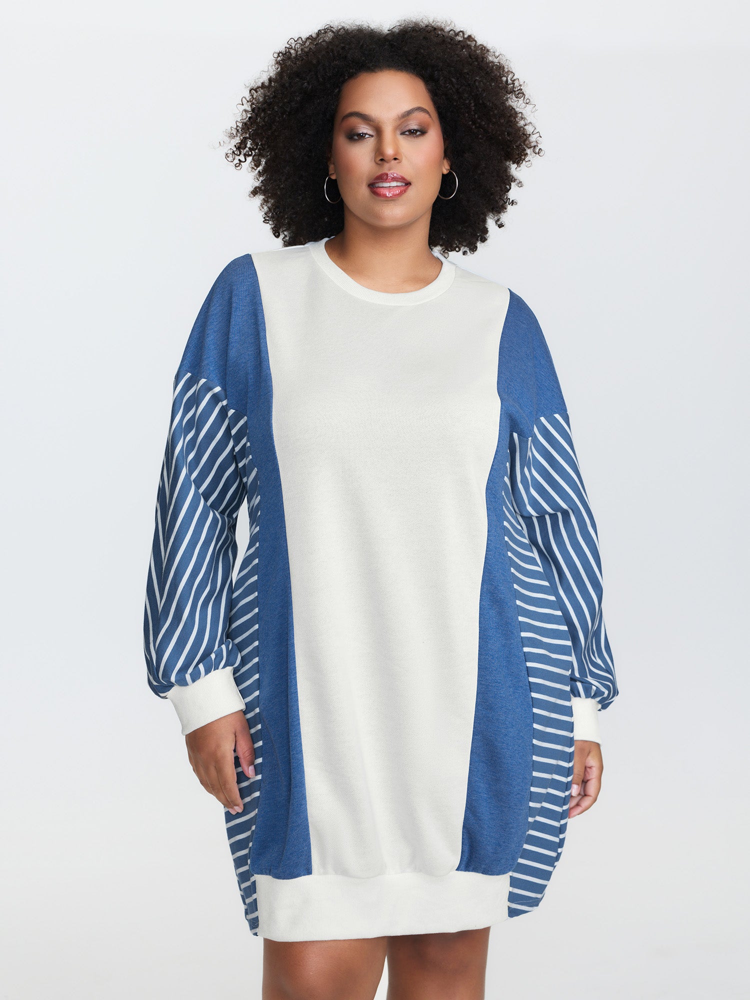 Striped Contrast Relaxed-Fit Mini Dress