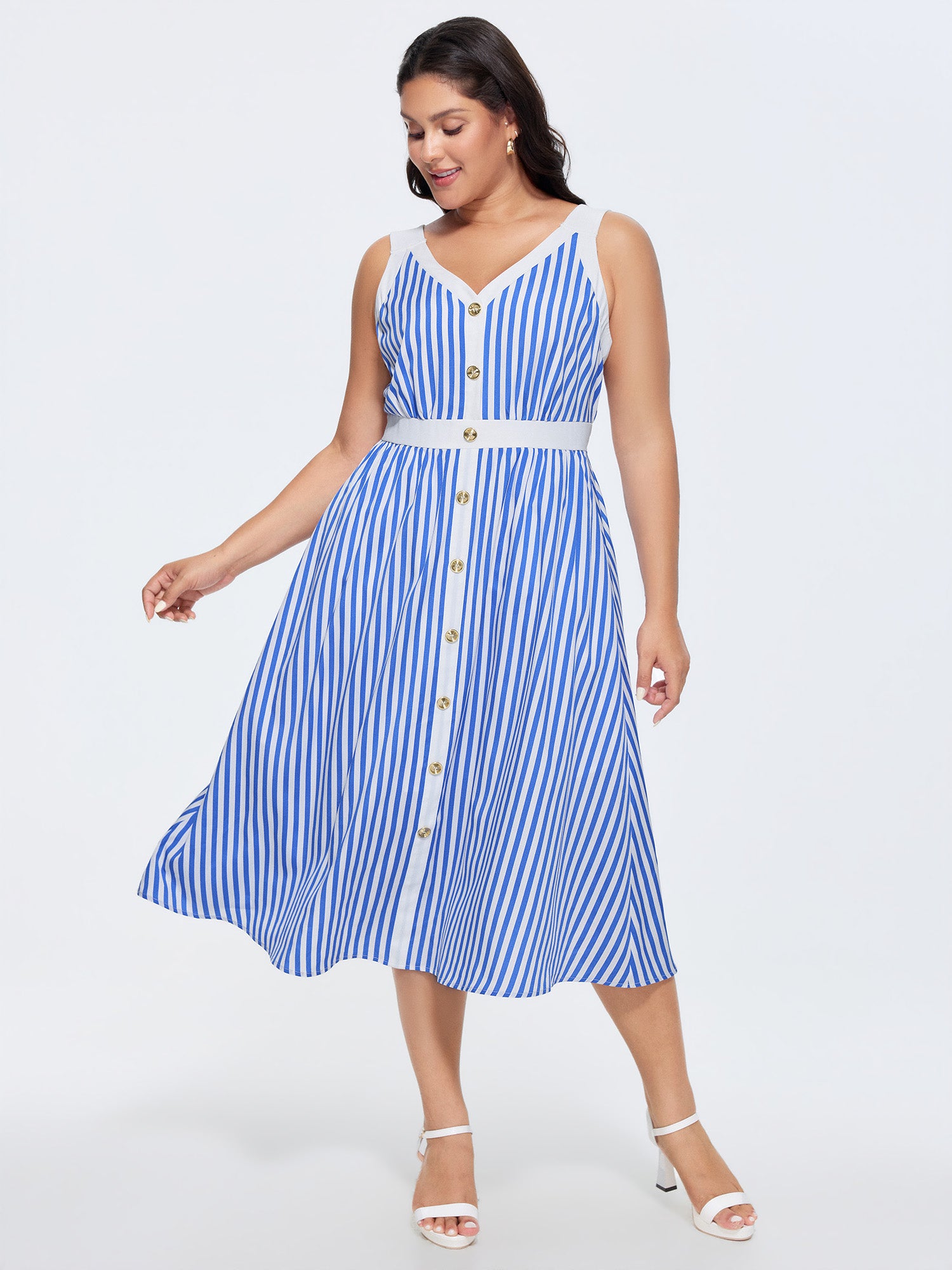 Nautical Stripe Print Contrast Midi Dress