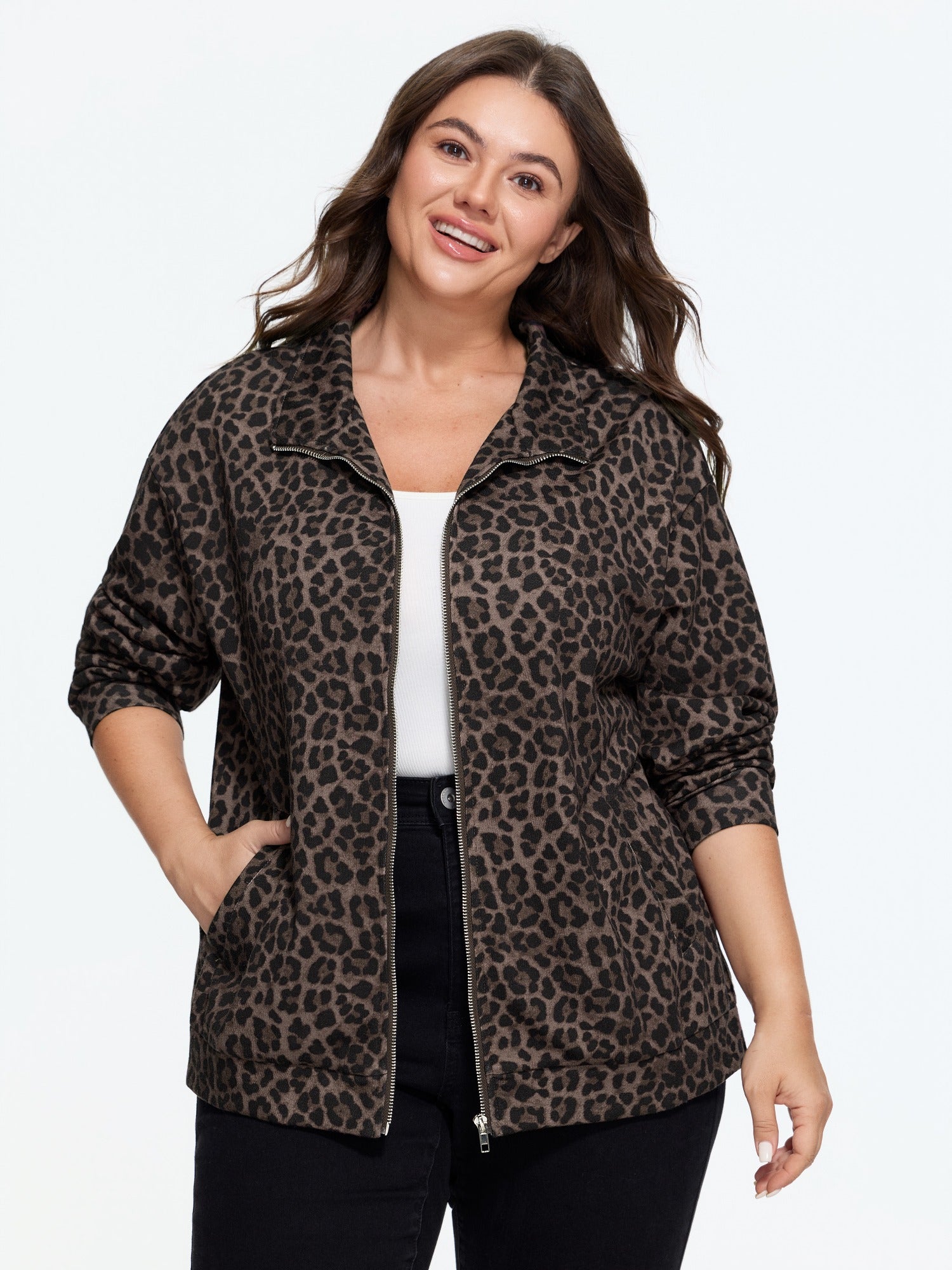 Leopard Print Zip Up Jacket
