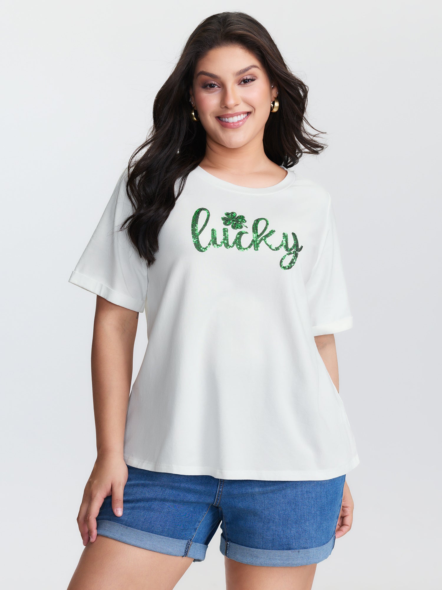 Cotton Embroidered Lucky Pattern T-Shirt