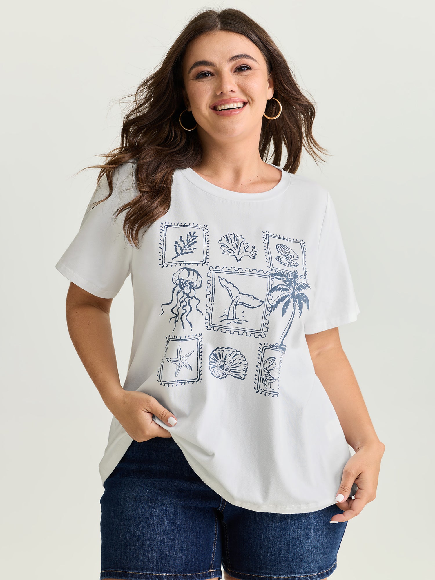 Cotton Ocean Calling Plain T-Shirt