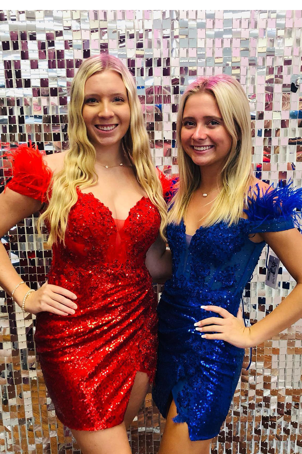 Sparkly Red Off the Shoulder Tight Short Homecoming Dress/Mini Dress with Feathers