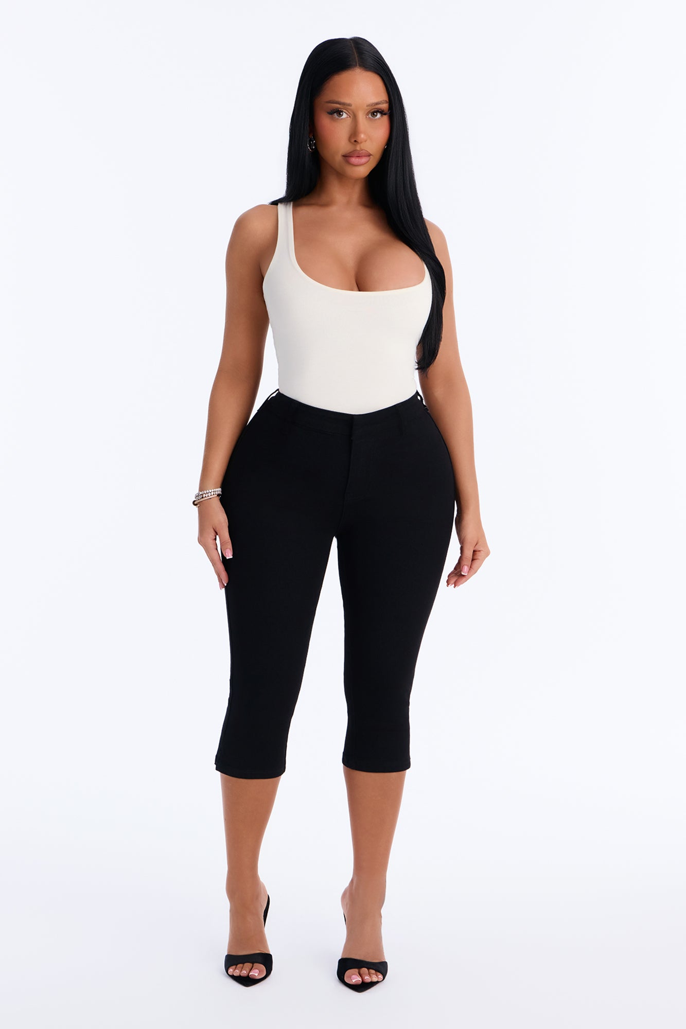 Straight To Business Split Hem Trouser Skinny Capri Jeans - Black