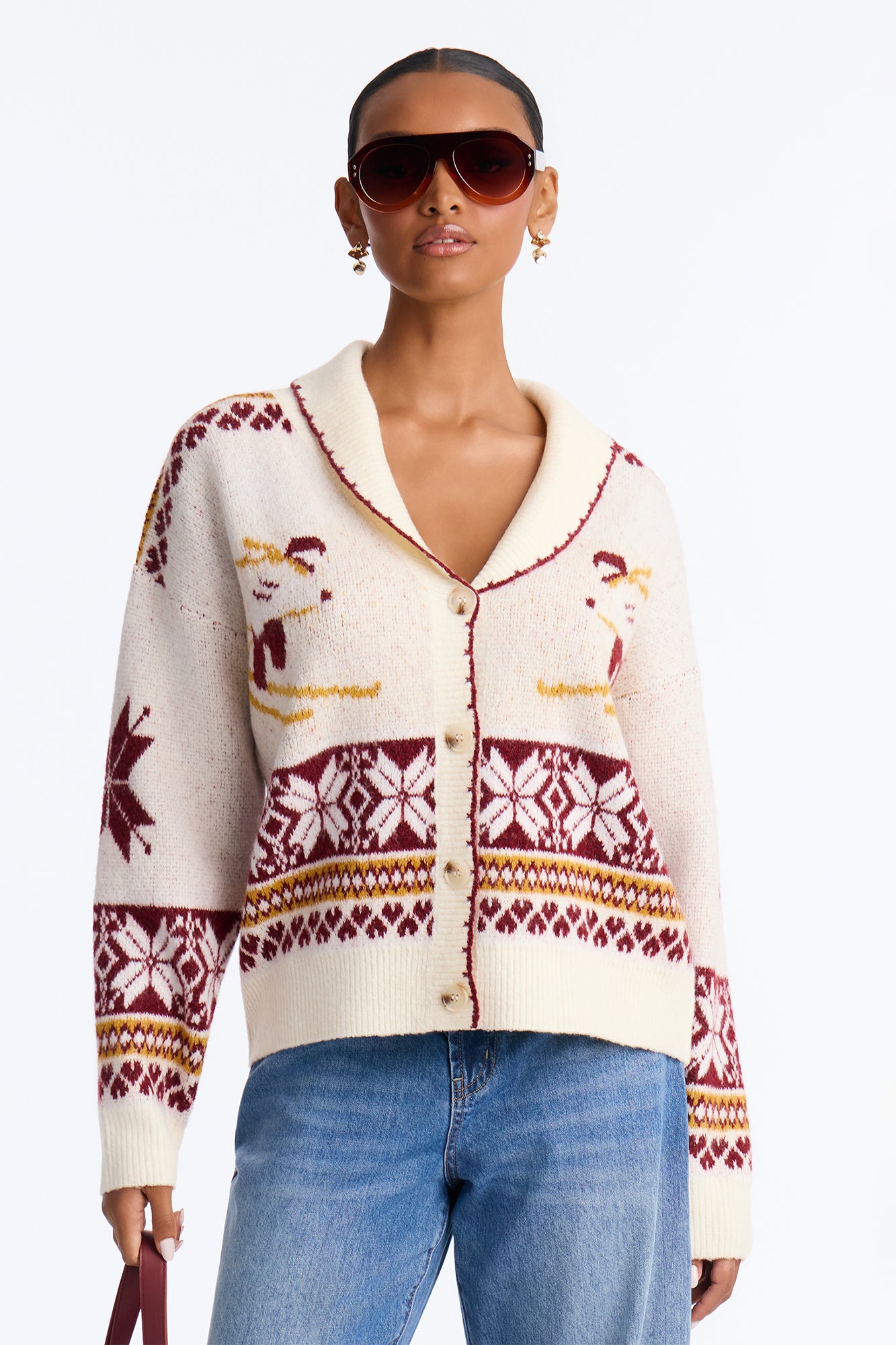 Ski Moment Button Up Cardigan - Cream/combo