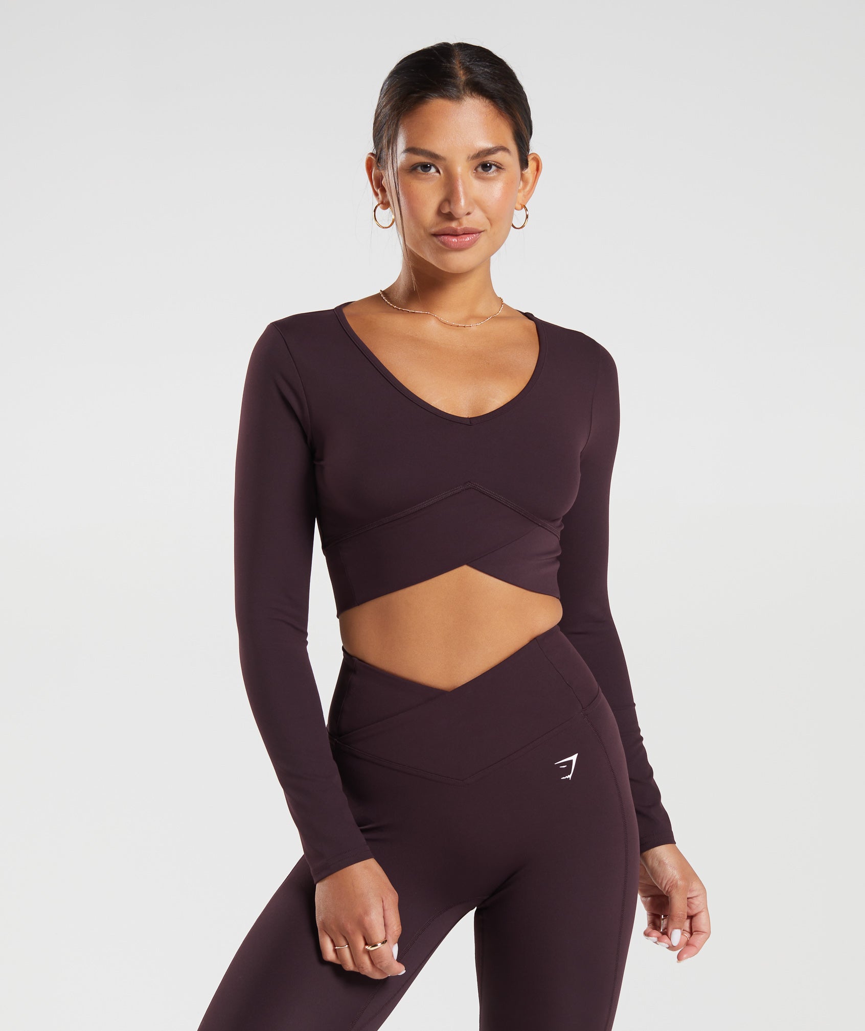 Gymshark Crossover Long Sleeve Crop Top - Plum Brown