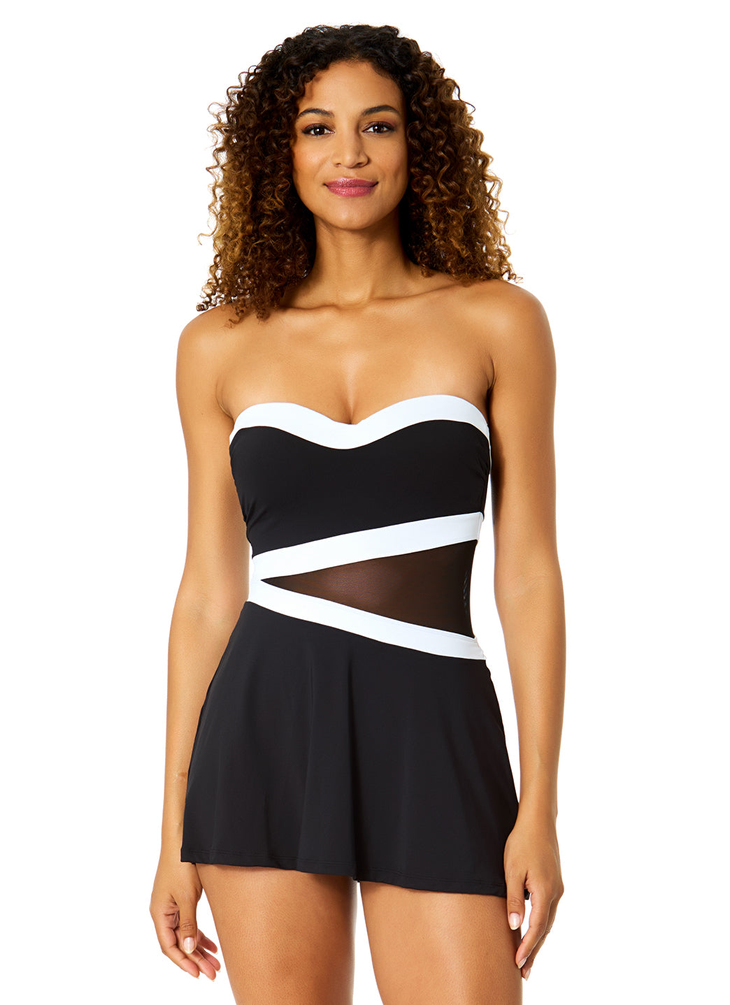 Anne Cole Women's Gabor Mesh Paneled Strapless Mesh Swim Dress