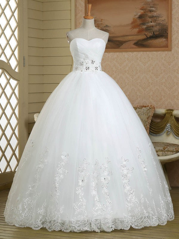 Fabulous Strapless Sweetheart Tulle Ball Gown Wedding Dresses with Rhinestones