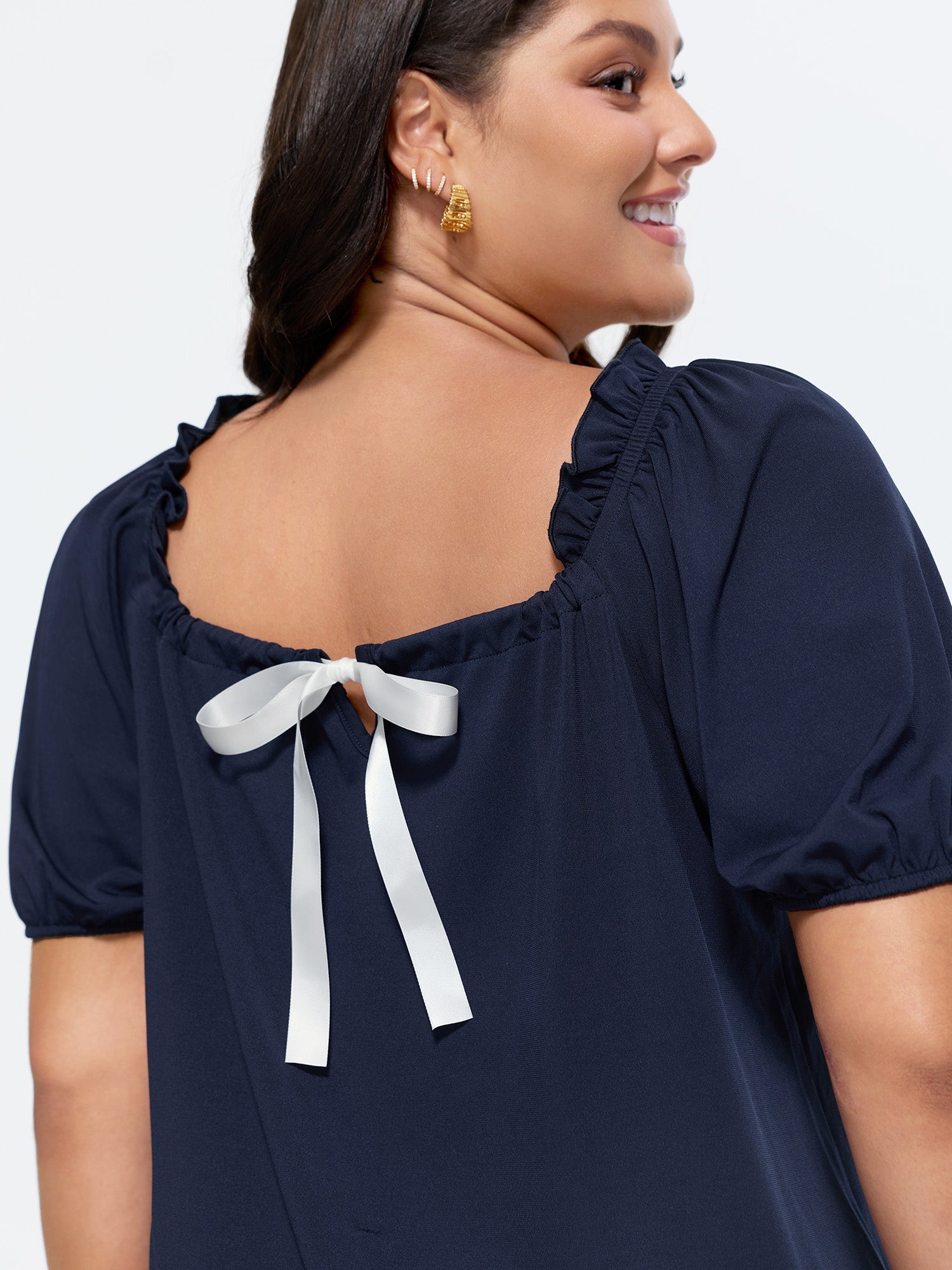 Bow Back Detail Puff Sleeve T-Shirt