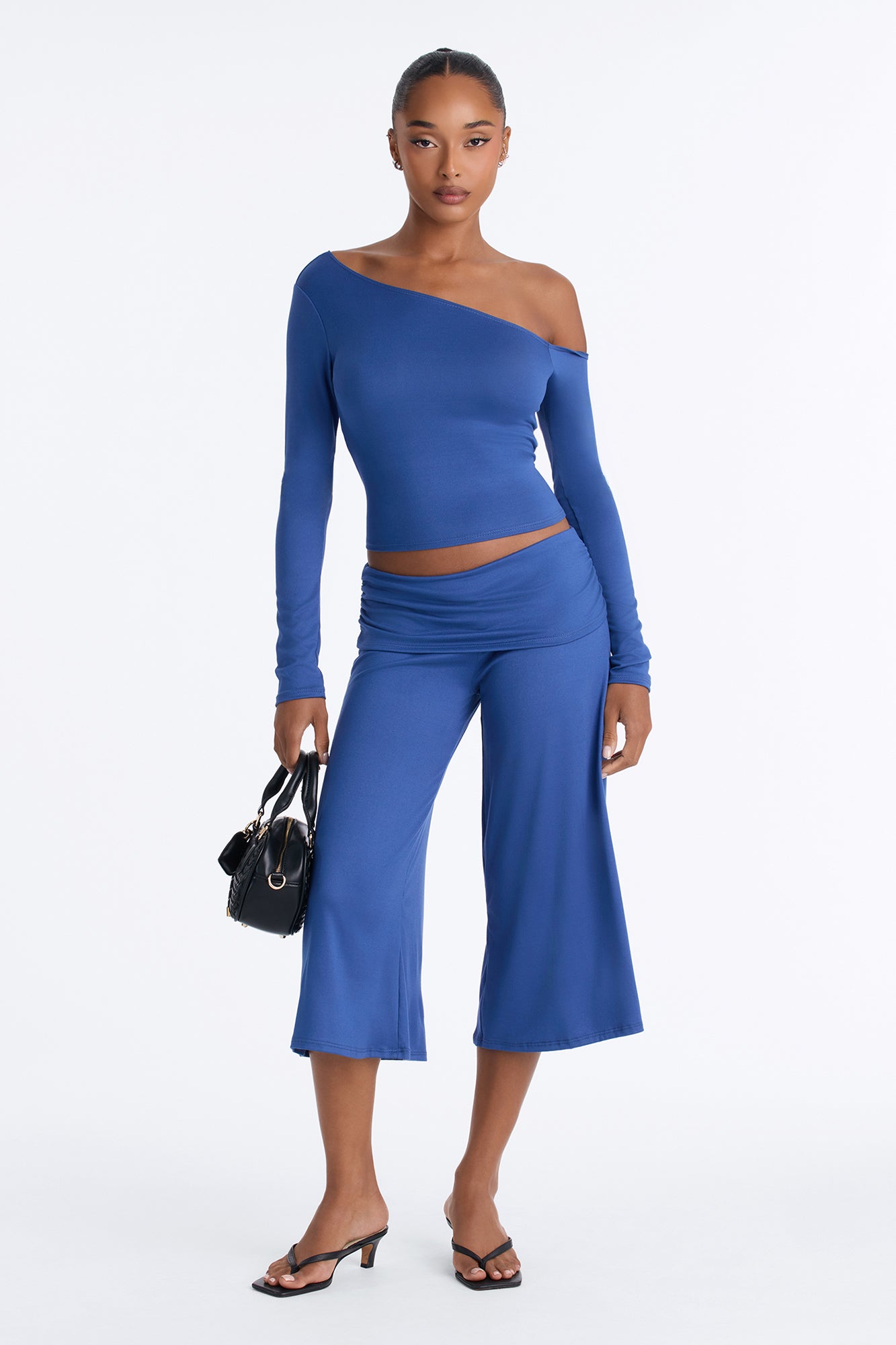 Savannah Foldover Waist Gaucho Set - Denim