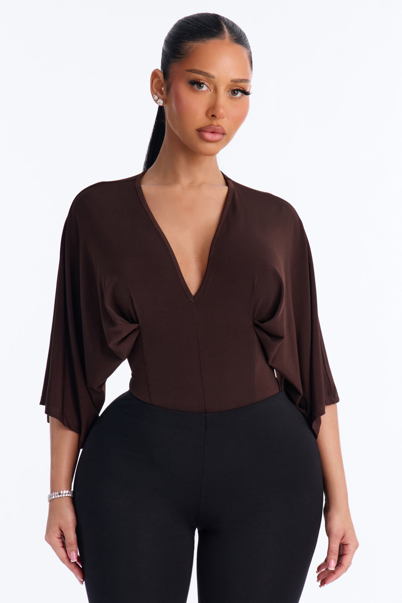 Charlotte Short Sleeve Tie Waist Bodysuit - Chocolate