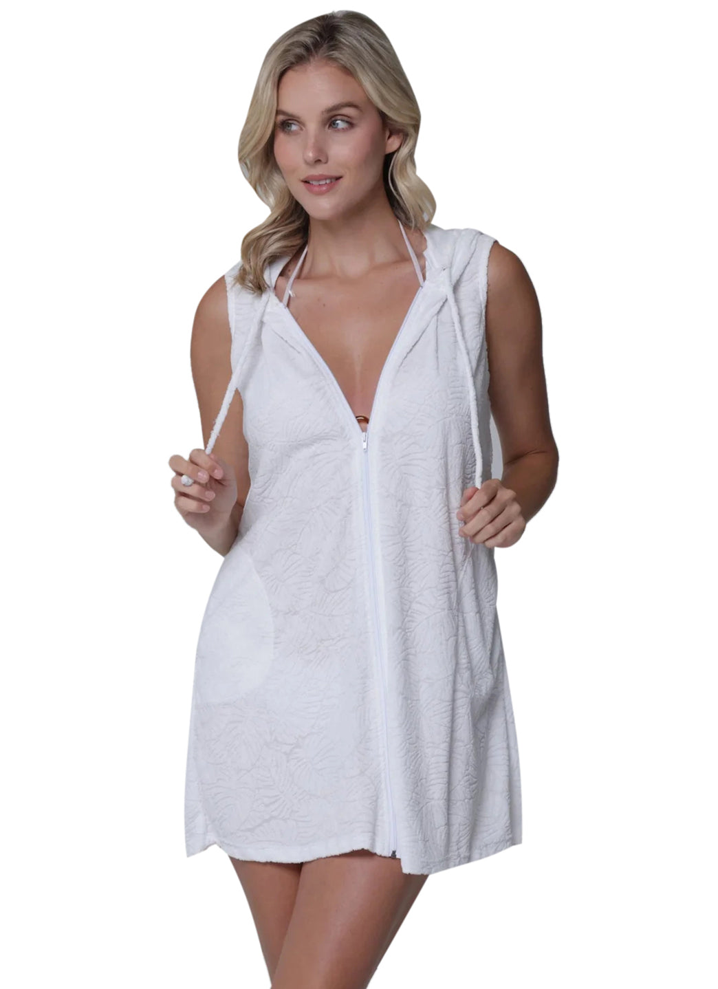 J.Valdi Women's Plus Size Santorini Sleeveless Full Zip Hoodie Cover Up