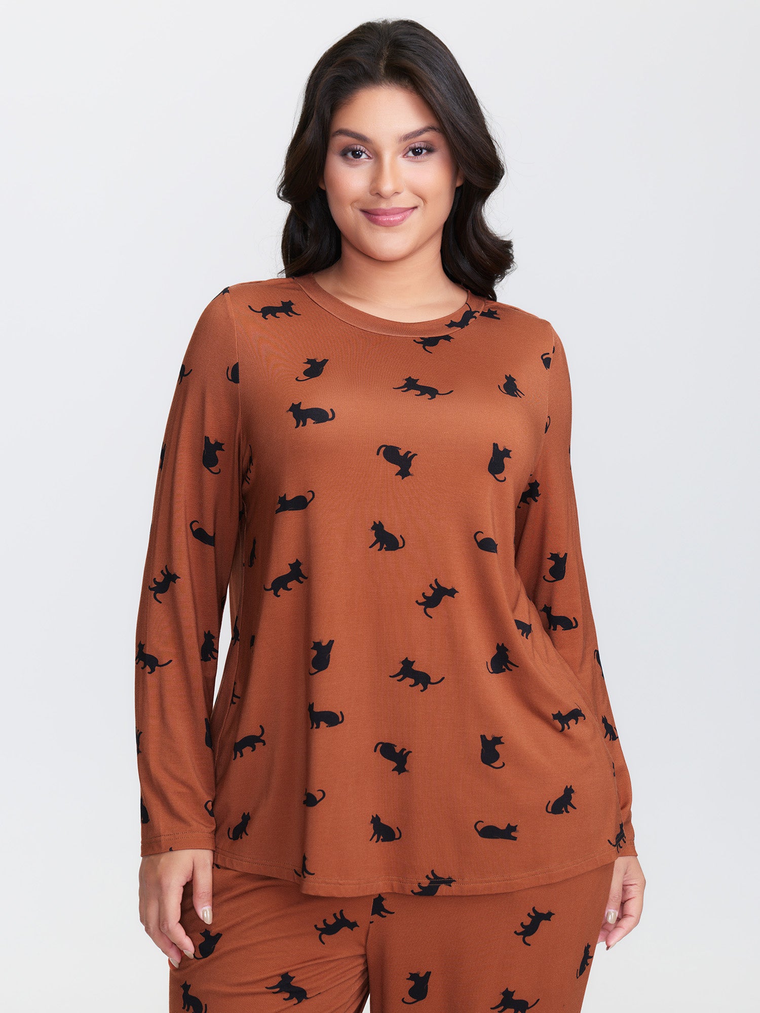 Midnight Cat Print Lounge Top