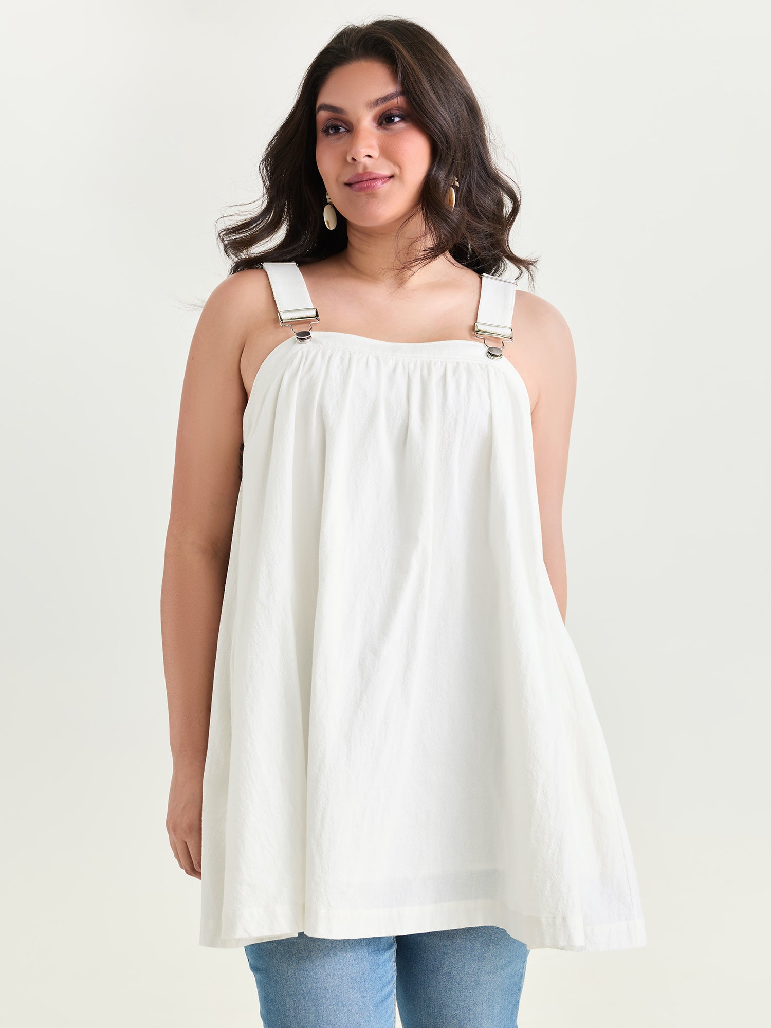 Cotton Adjustable Strap A-Line Tunic Dress