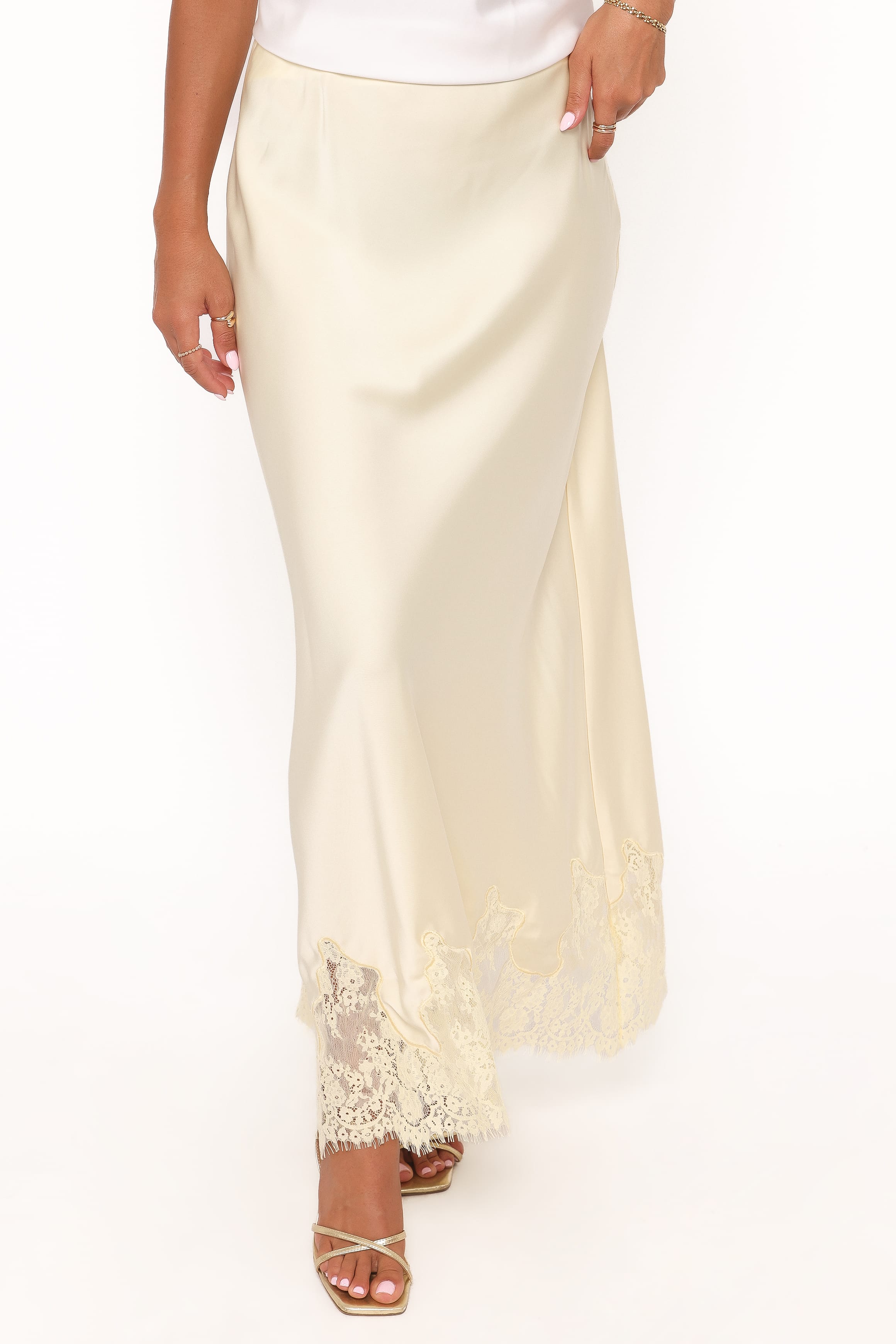 Alira Lace Trim Midi Skirt - Yellow