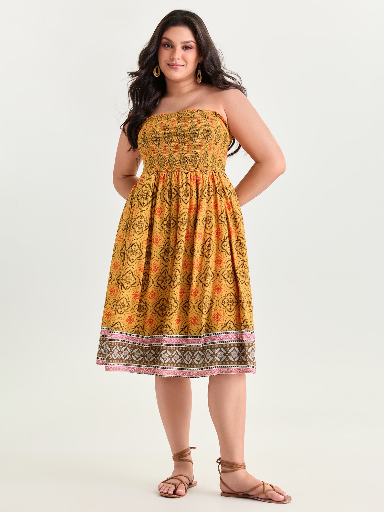 Boho Geometric Print Off-Shoulder Midi Dress