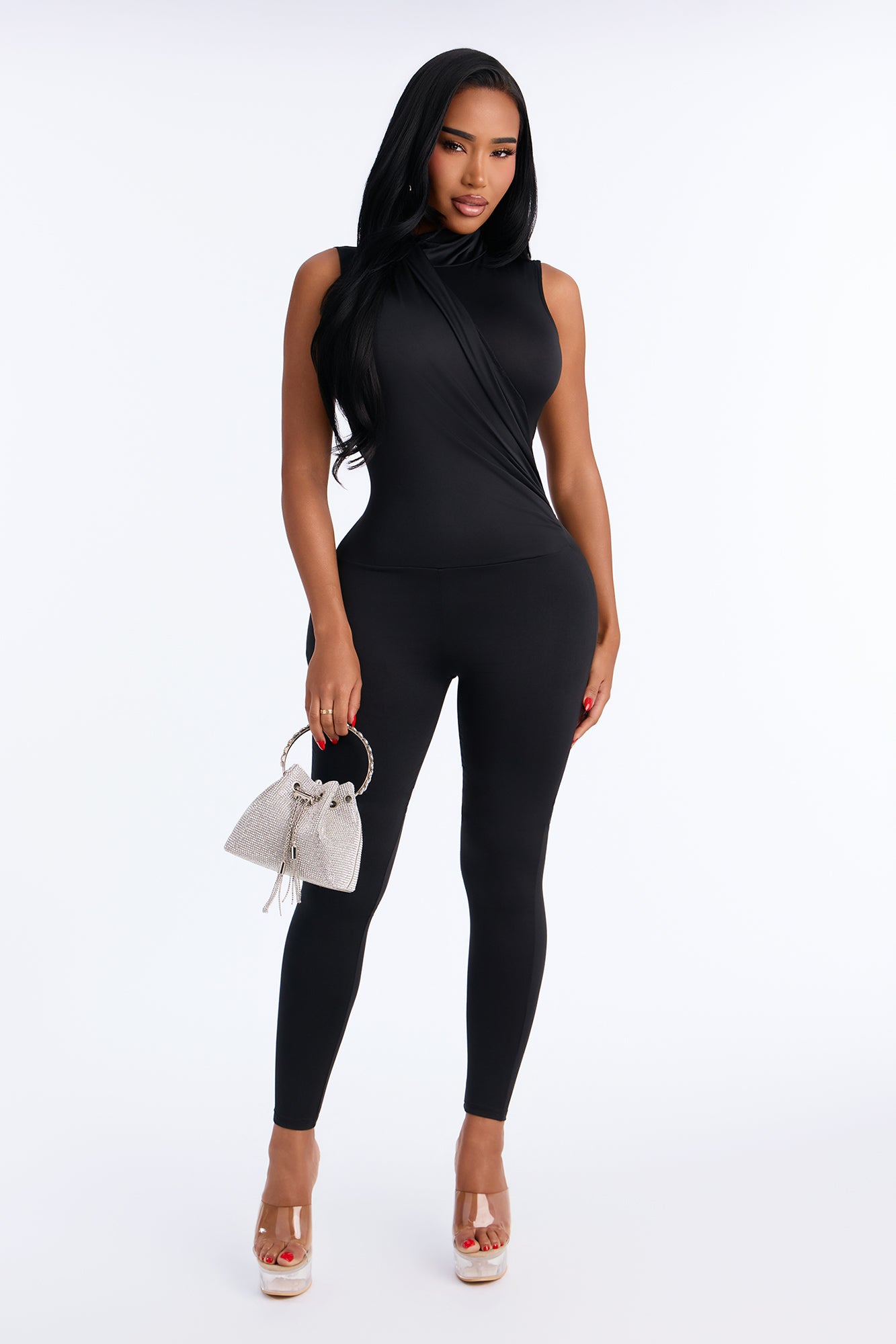 Zuri Mock Neck Sleeveless Jumpsuit - Black