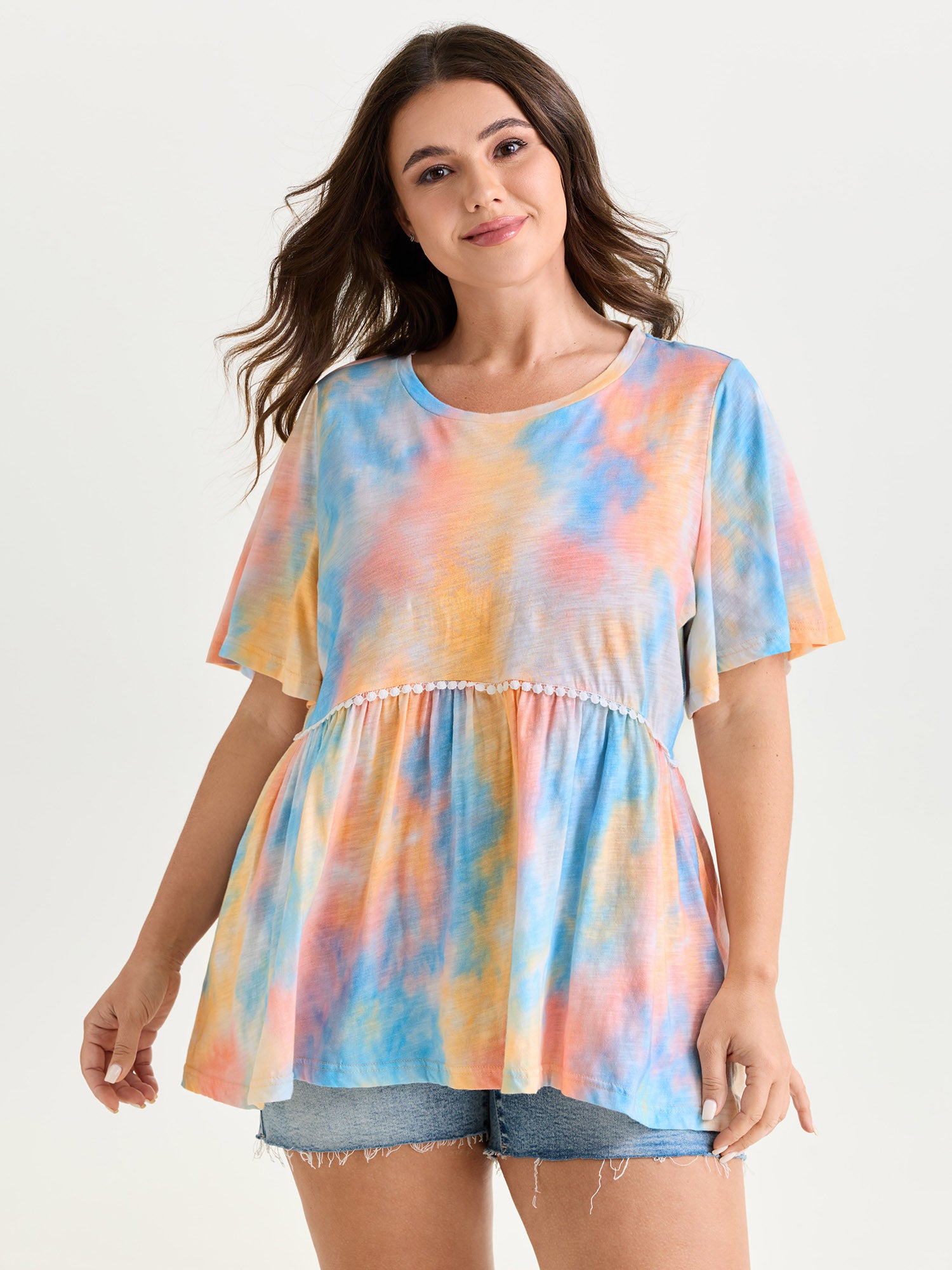 Cotton Color Gradient Fit And Flare Knit Top