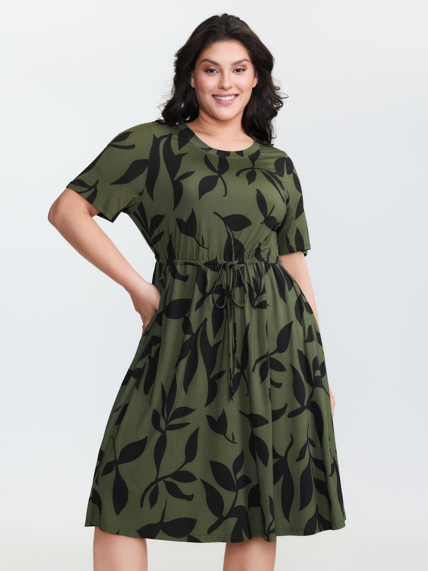 Stretchy Floral Print Waist Tie Mini Dress