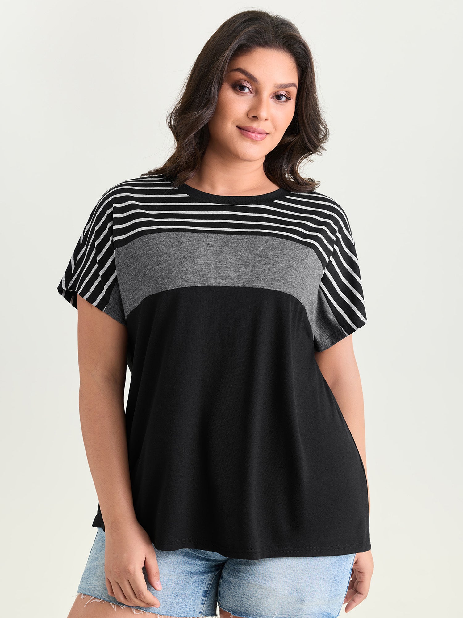 Supersoft Striped Print Color Contrast T-Shirt