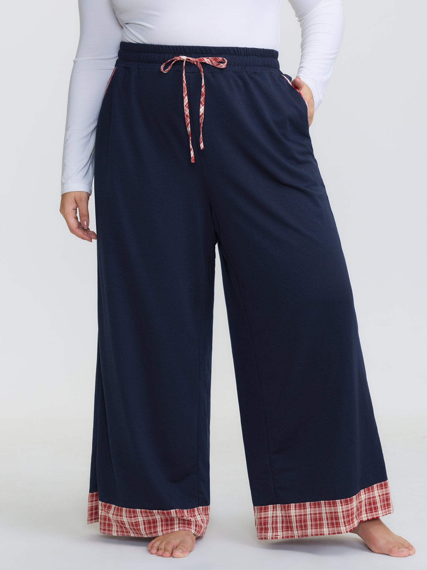 Gingham Edges Stretchy Drawstring Lounge Bottoms