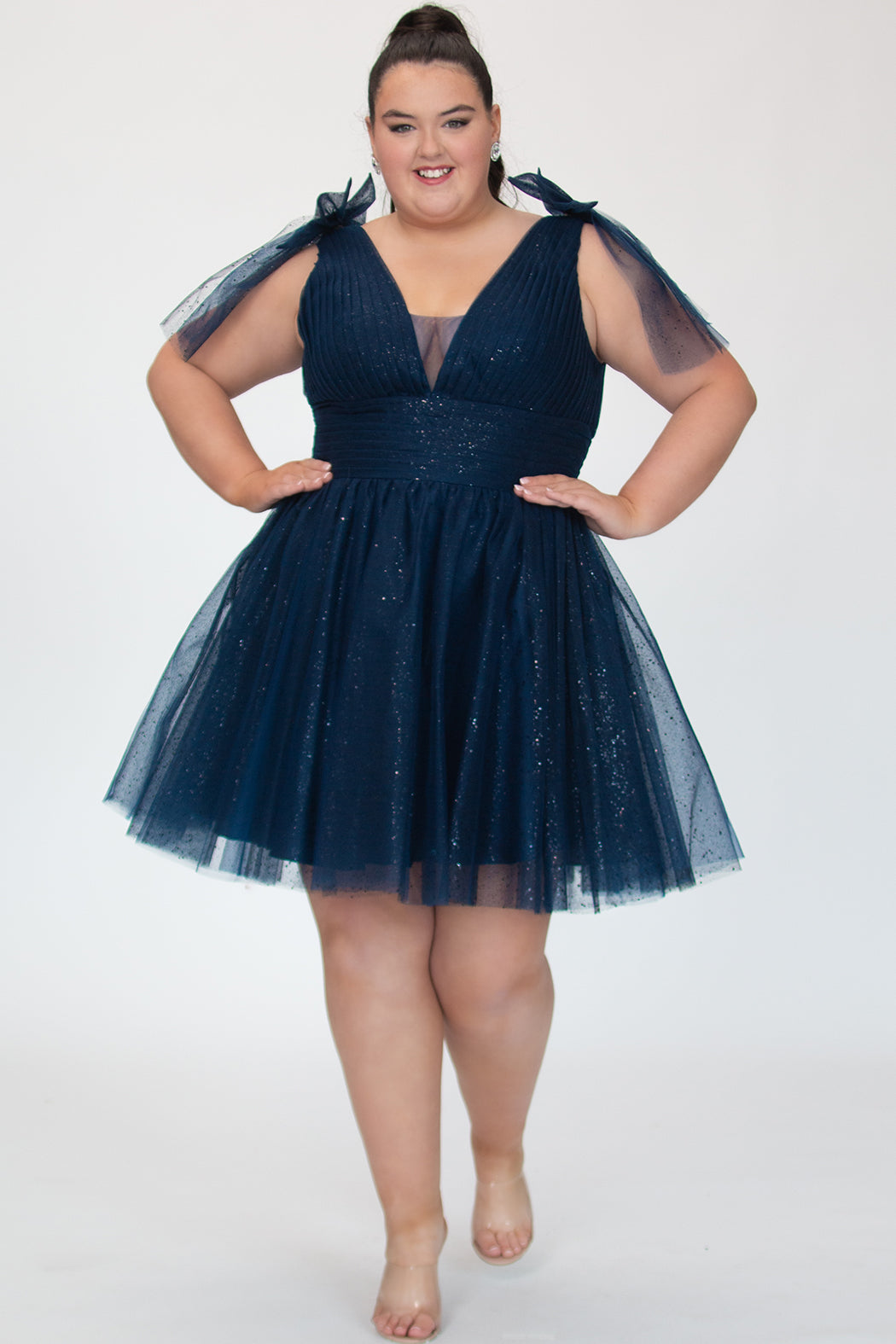 Sydney's Closet SC8153 Bow Detail Sparkle Tulle Cocktail Dress