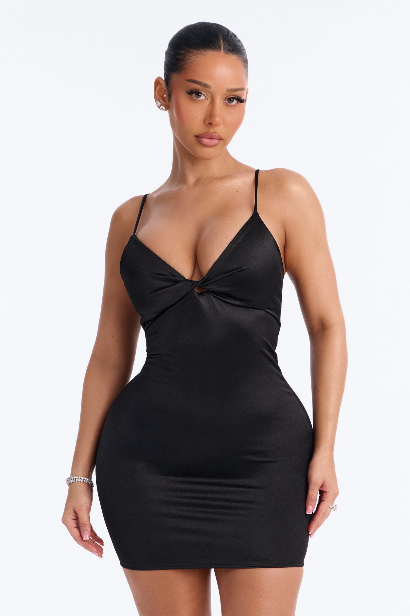 Sweet Love Stretch Satin Mini Dress - Black