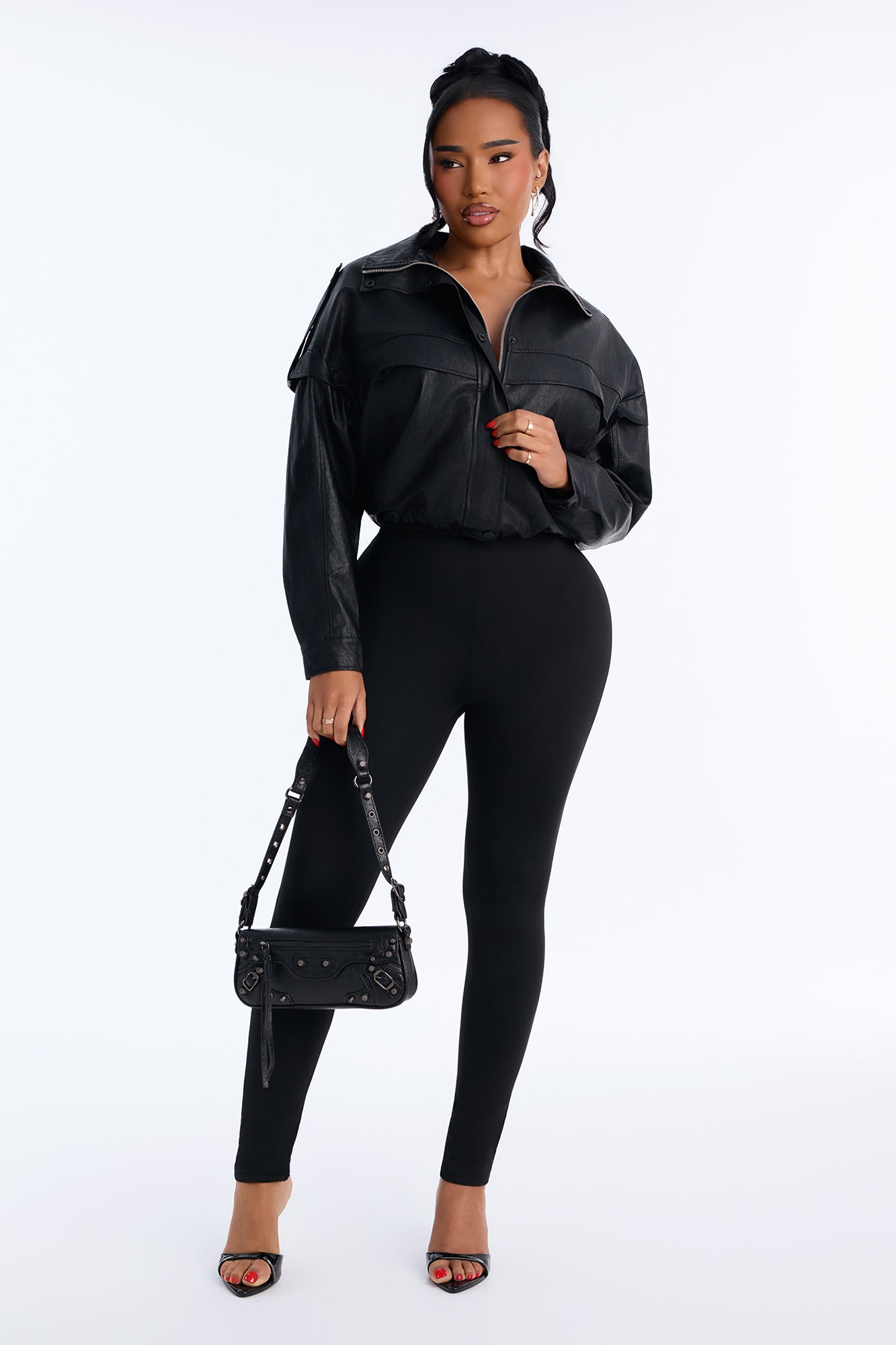 Sidewalk Runway Faux Leather Jumpsuit - Black