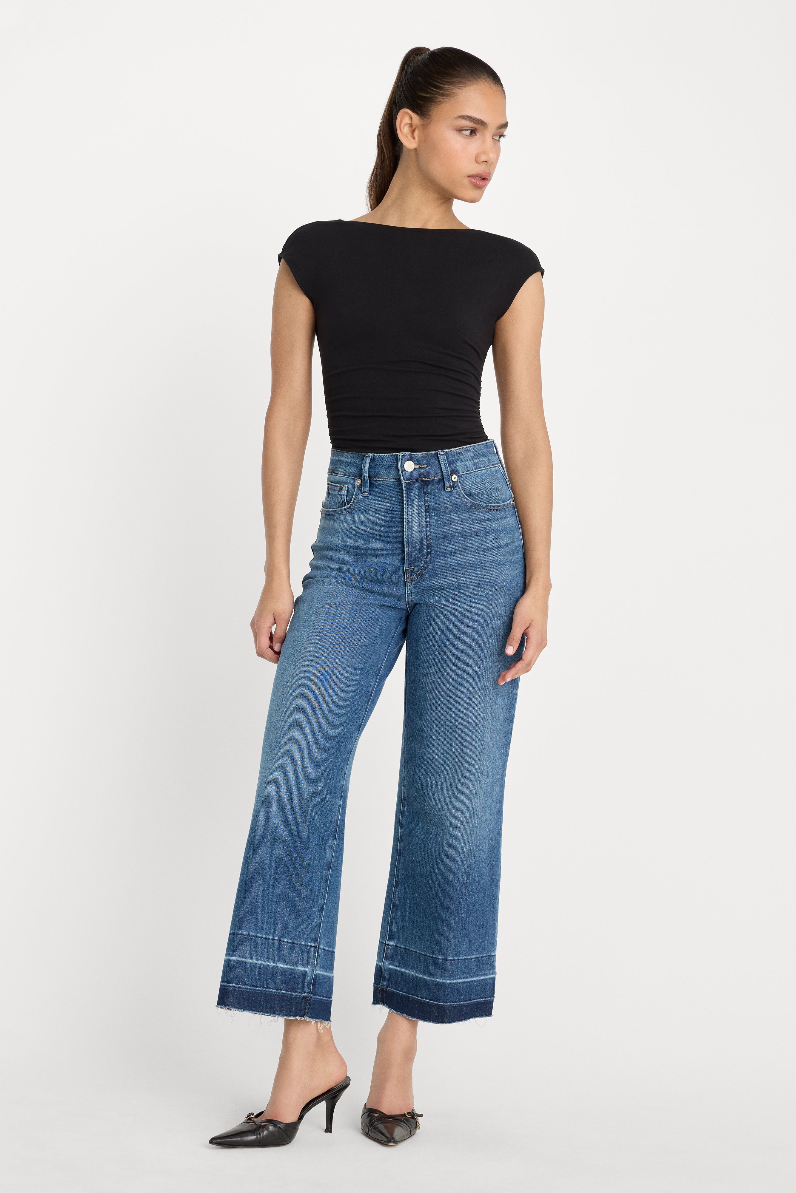 SOFT TECH GOOD WAIST PALAZZO CROPPED JEANS | INDIGO1213