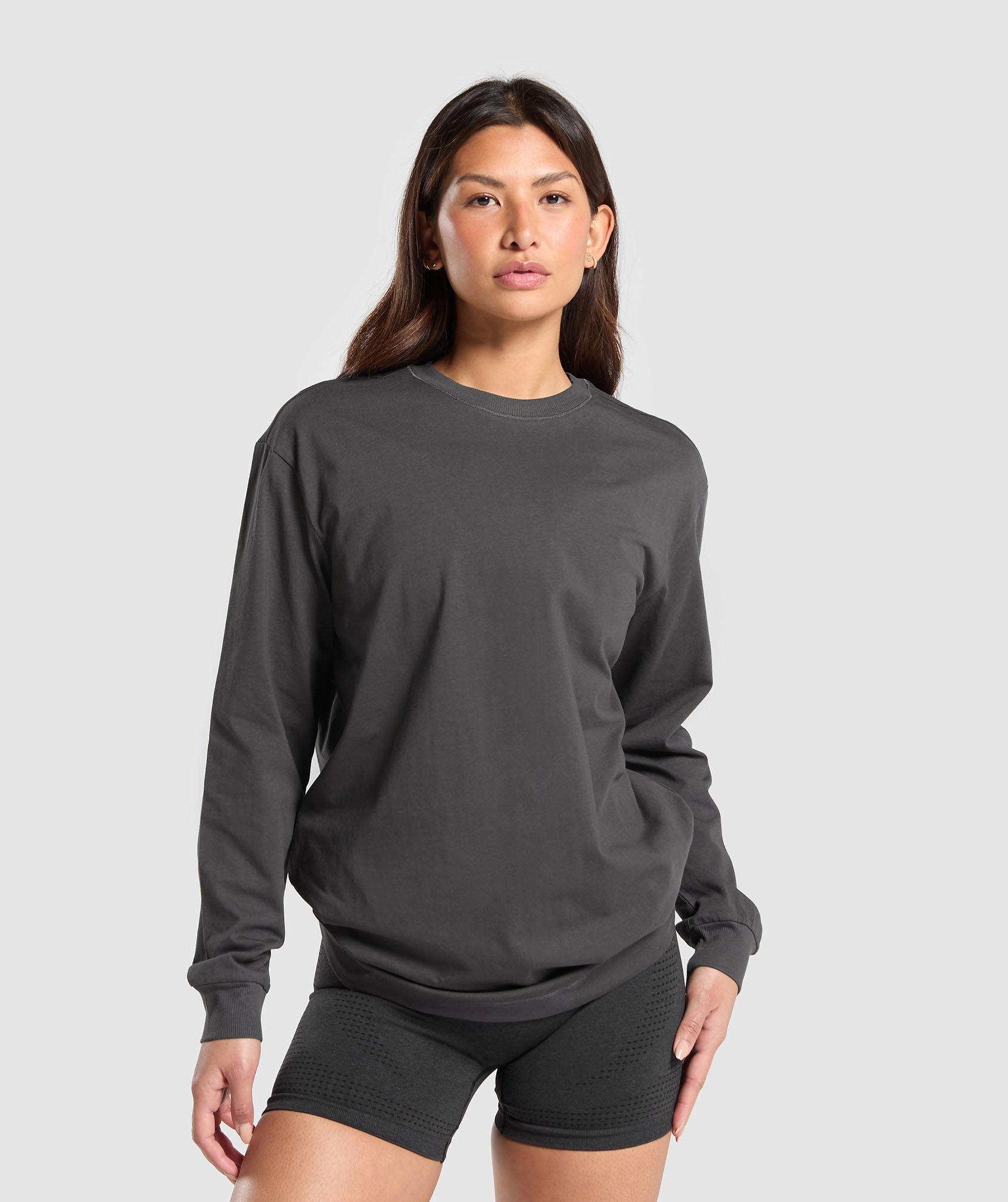 Gymshark Cotton Oversized Long Sleeve Top - Grey