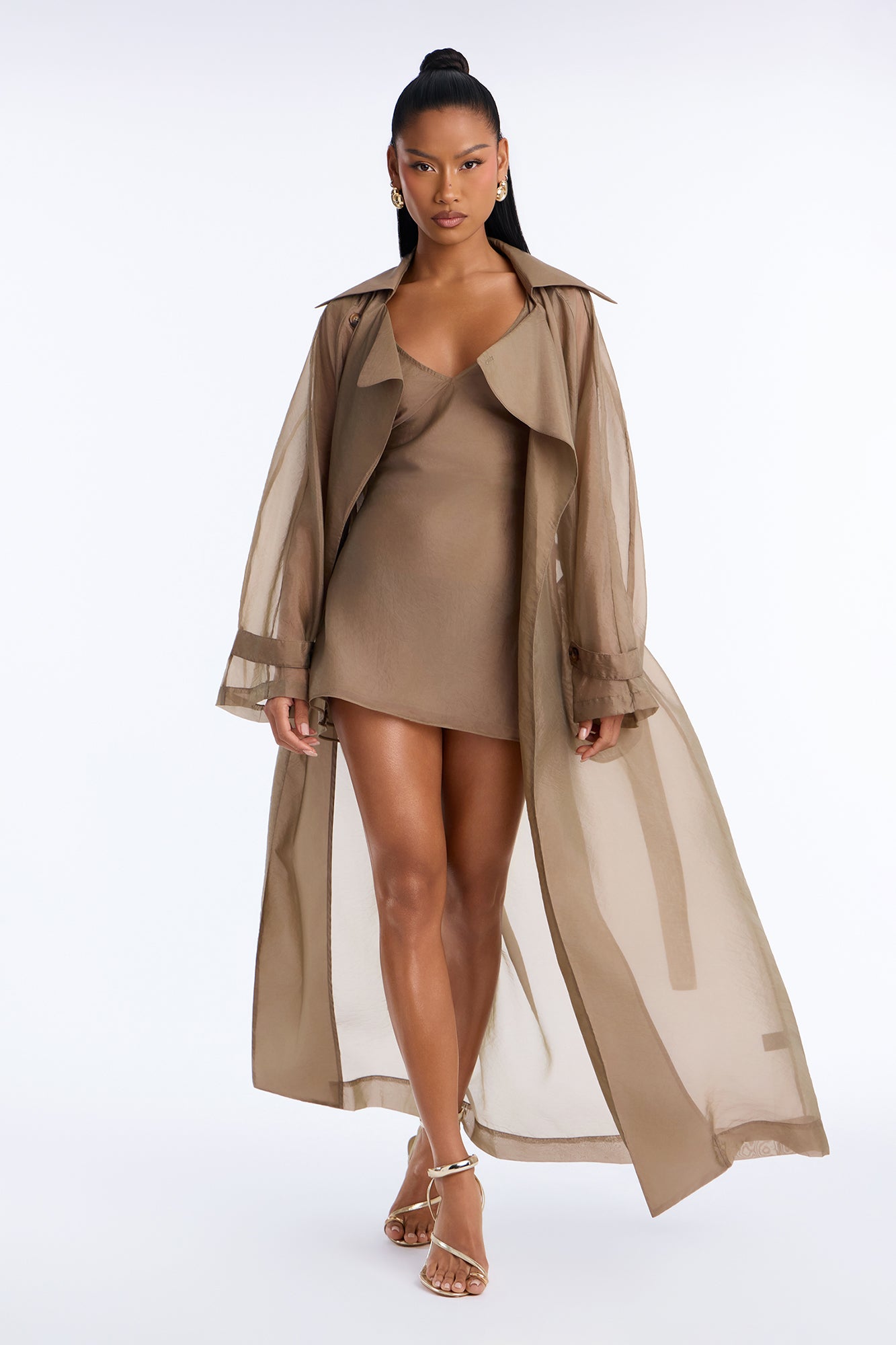 Celine Organza Trench Coat Set - Olive