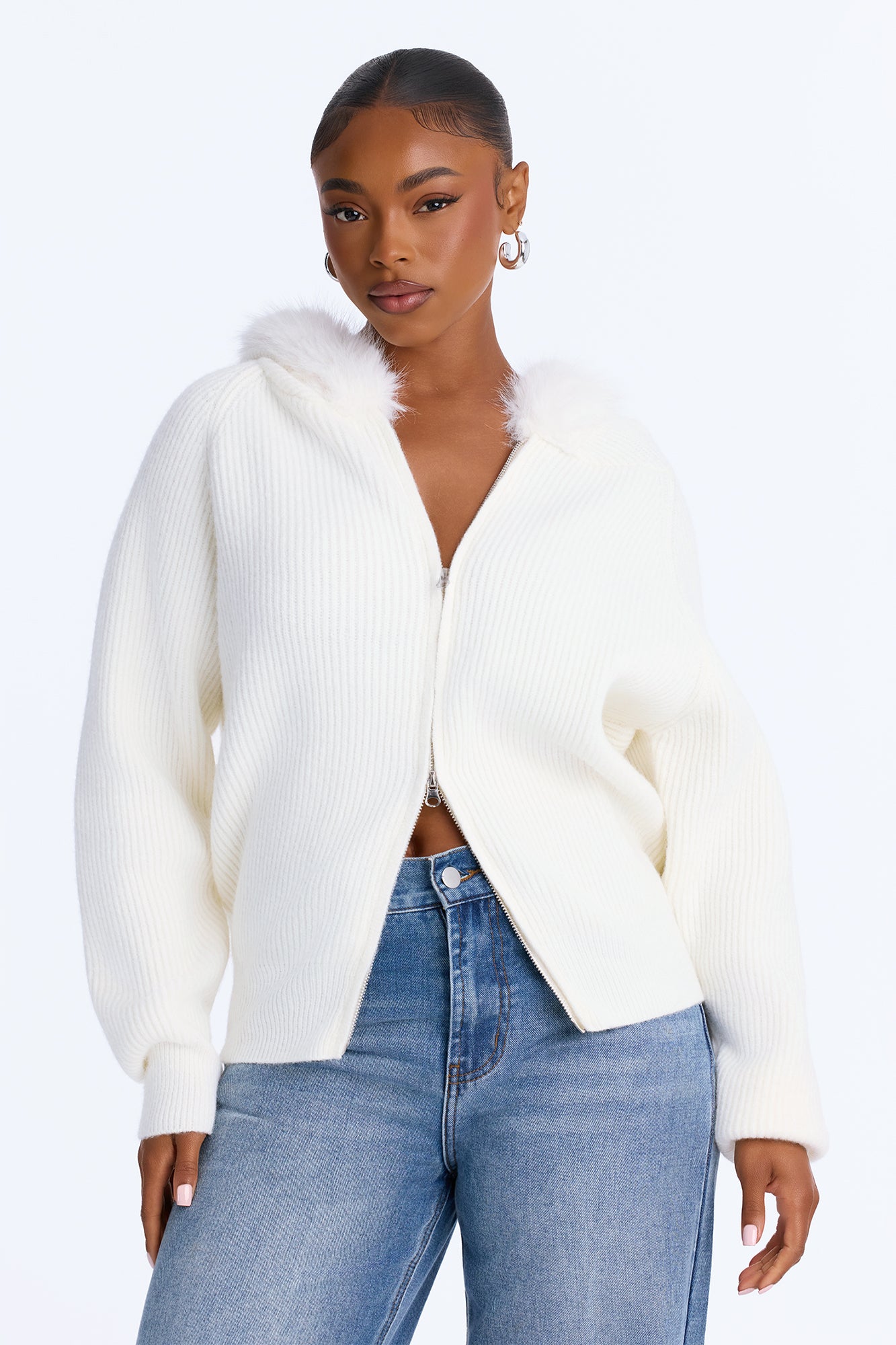 Coldest One Here Hooded Faux Fur Sweater - Ivory
